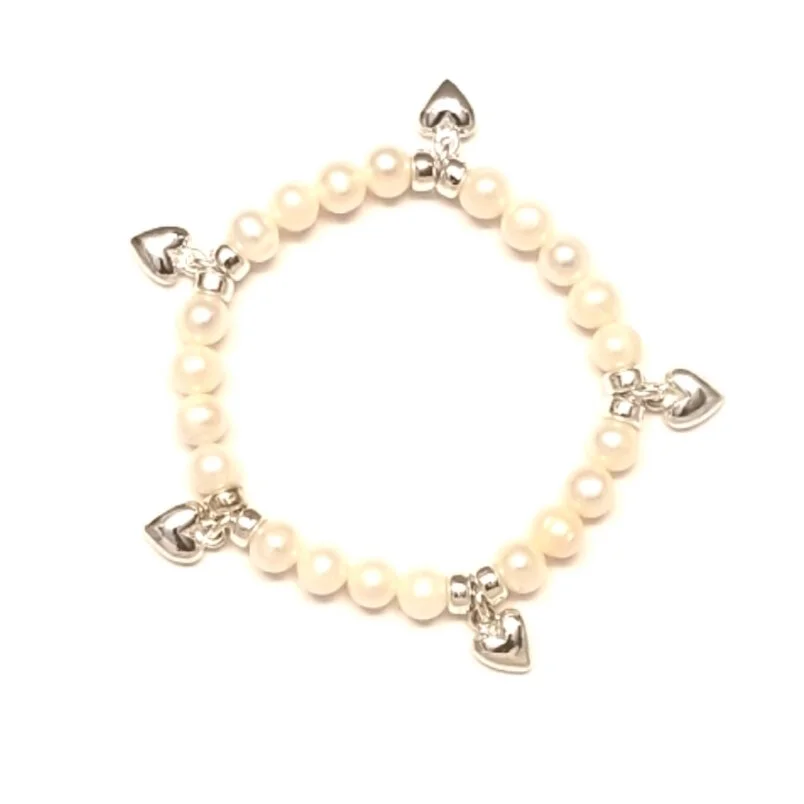 Fresh Water Pearl Heart Charm Bracelet in Silver
