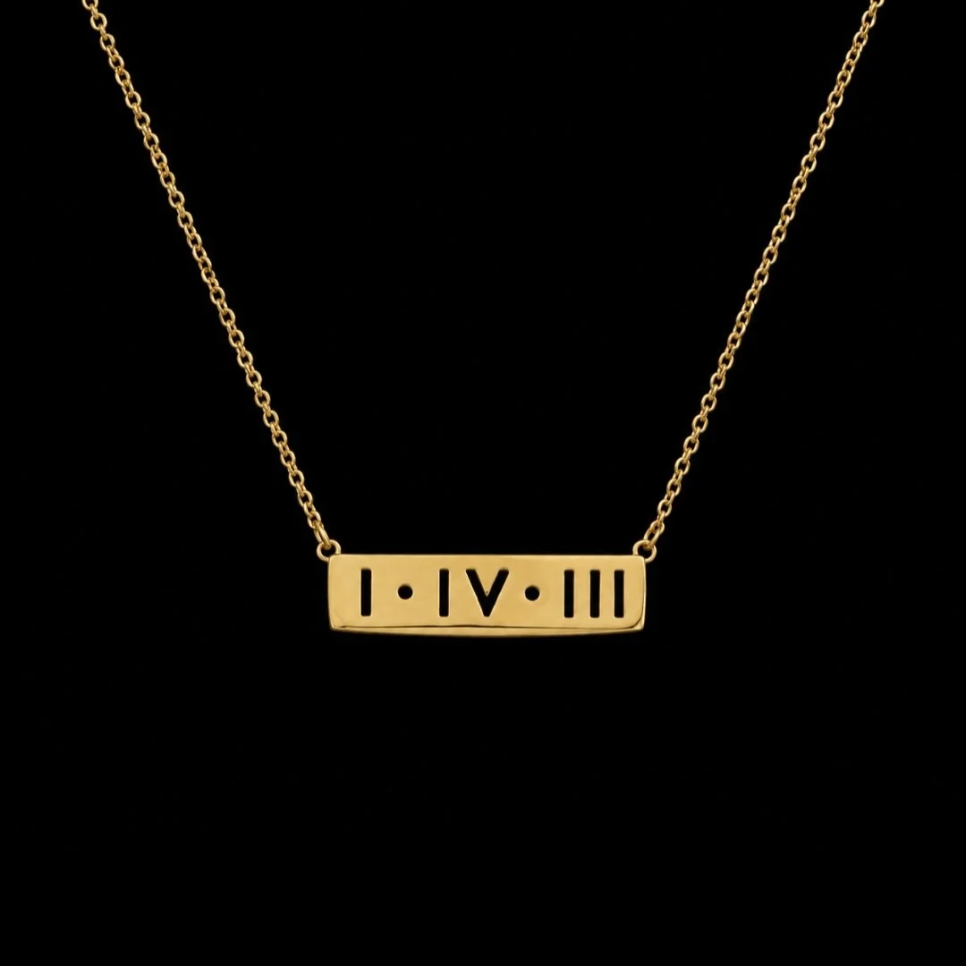 143 "I Love You" Horizontal Bar (Roman Numerals) Gold