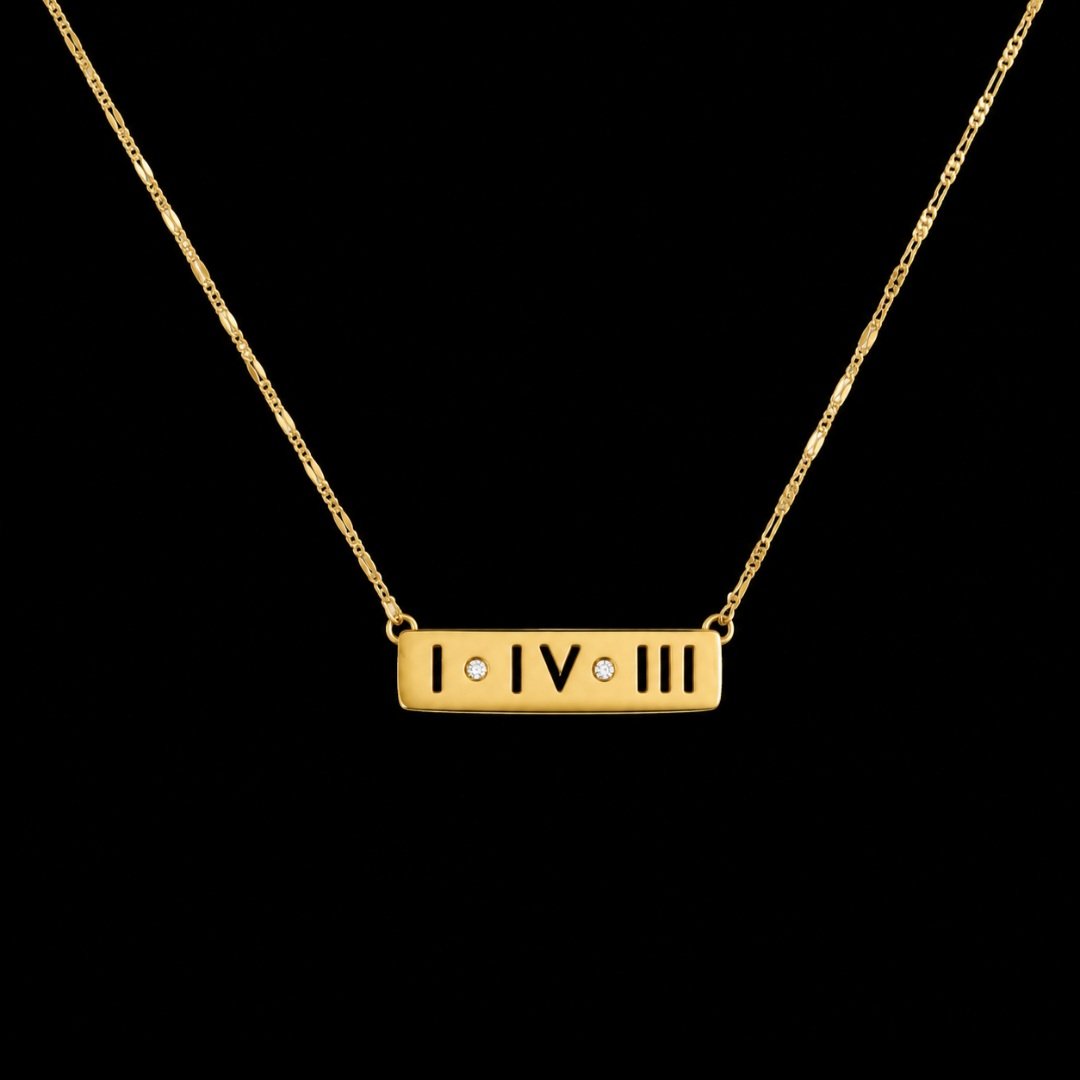 143 "I Love You" Horizontal Bar (Roman Numerals) w/ Stones Gold