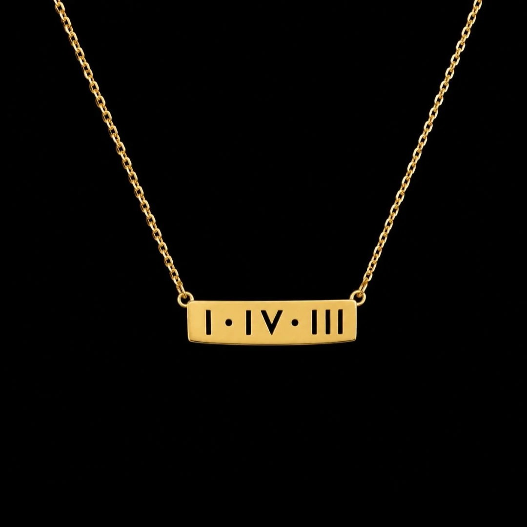 143 "I Love You" Horizontal Bar (Roman Numerals) Matte Gold