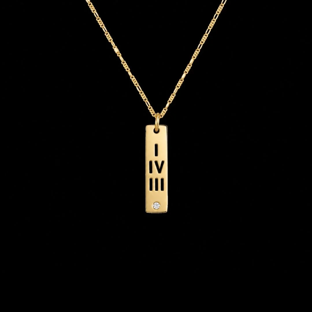 143 "I Love You" Vertical Bar (Roman Numerals) w/ Stone Matte Gold