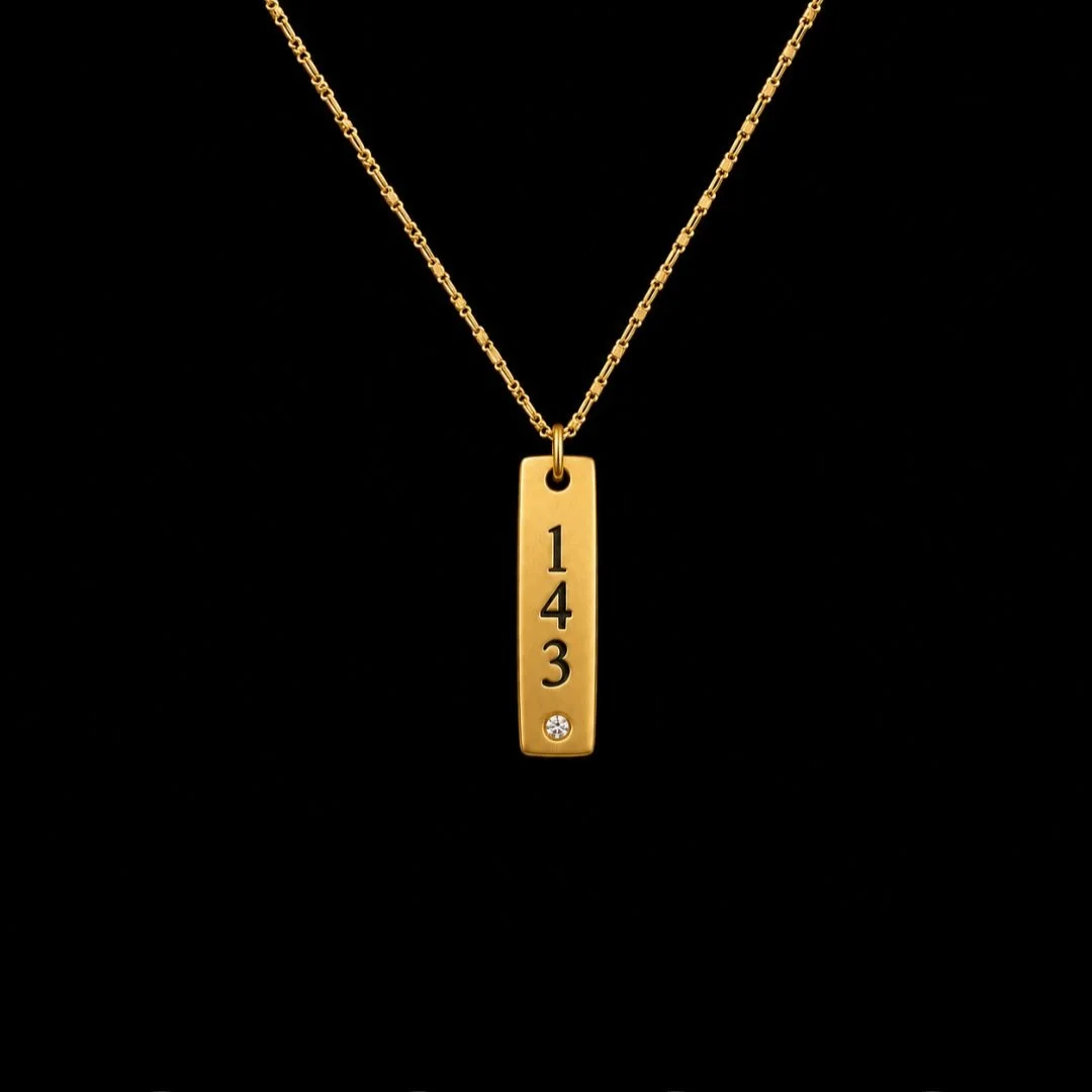 143 "I Love You" Vertical Bar w/ Stone Matte Gold