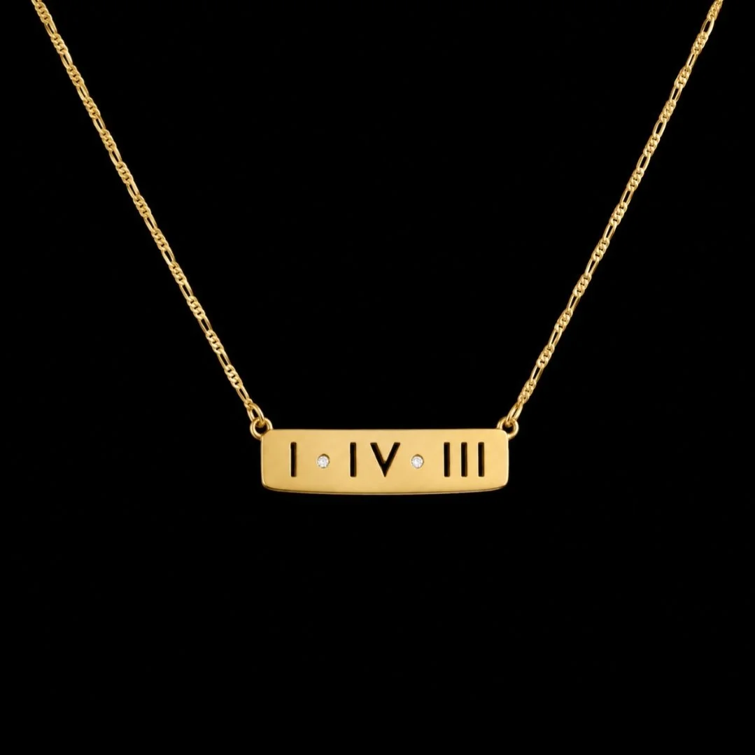 143 "I Love You" Horizontal Bar (Roman Numerals) w/ Stones Matte Gold