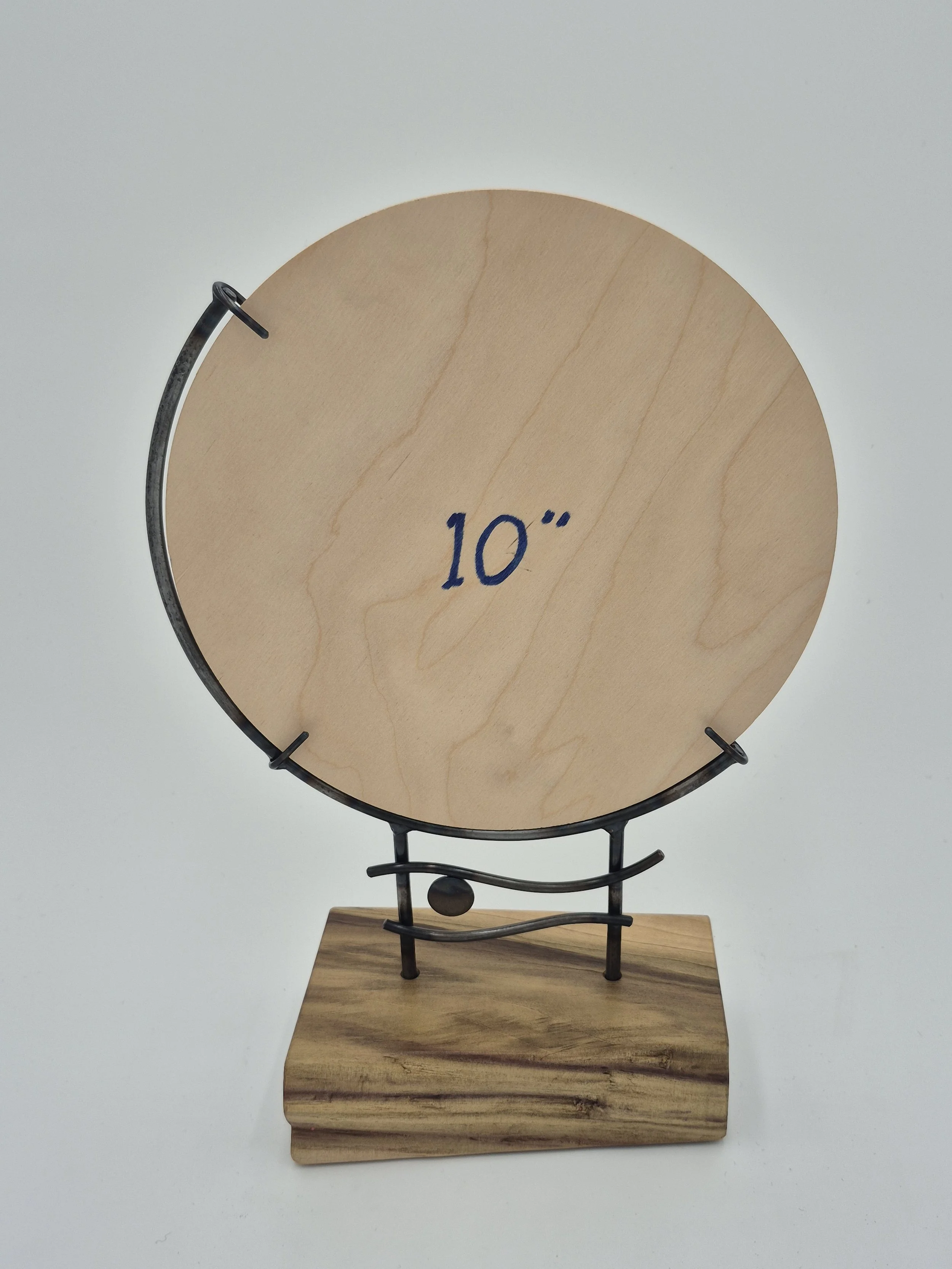 10" glass stand on rainbow poplar