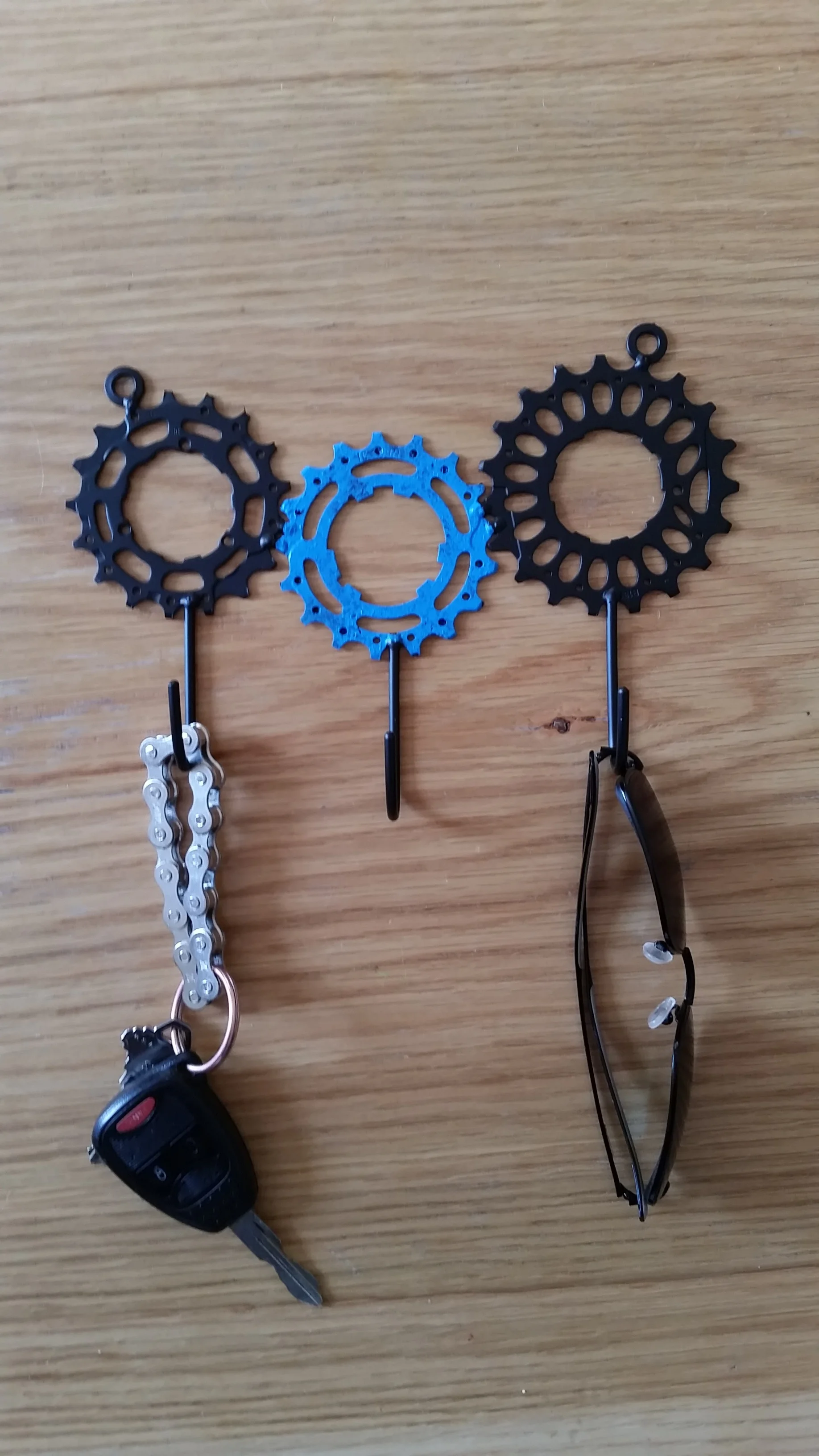 recycled bike gear hook trio