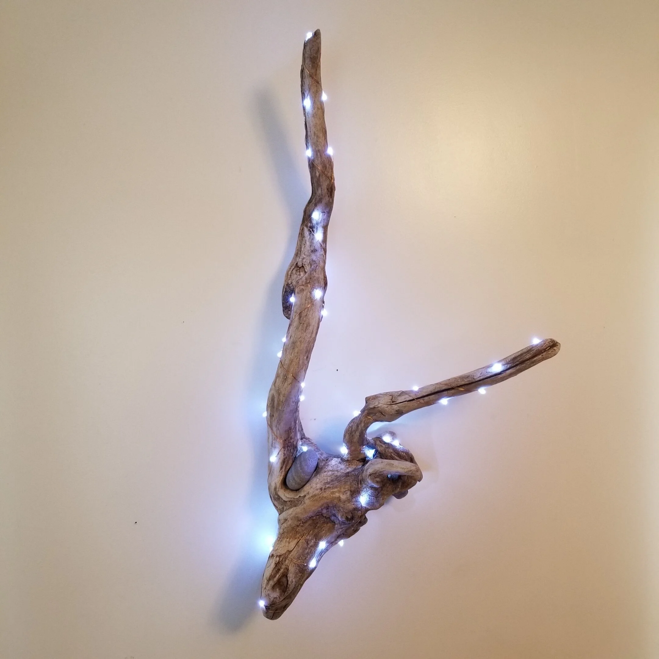 driftwood wall accent with mood lights