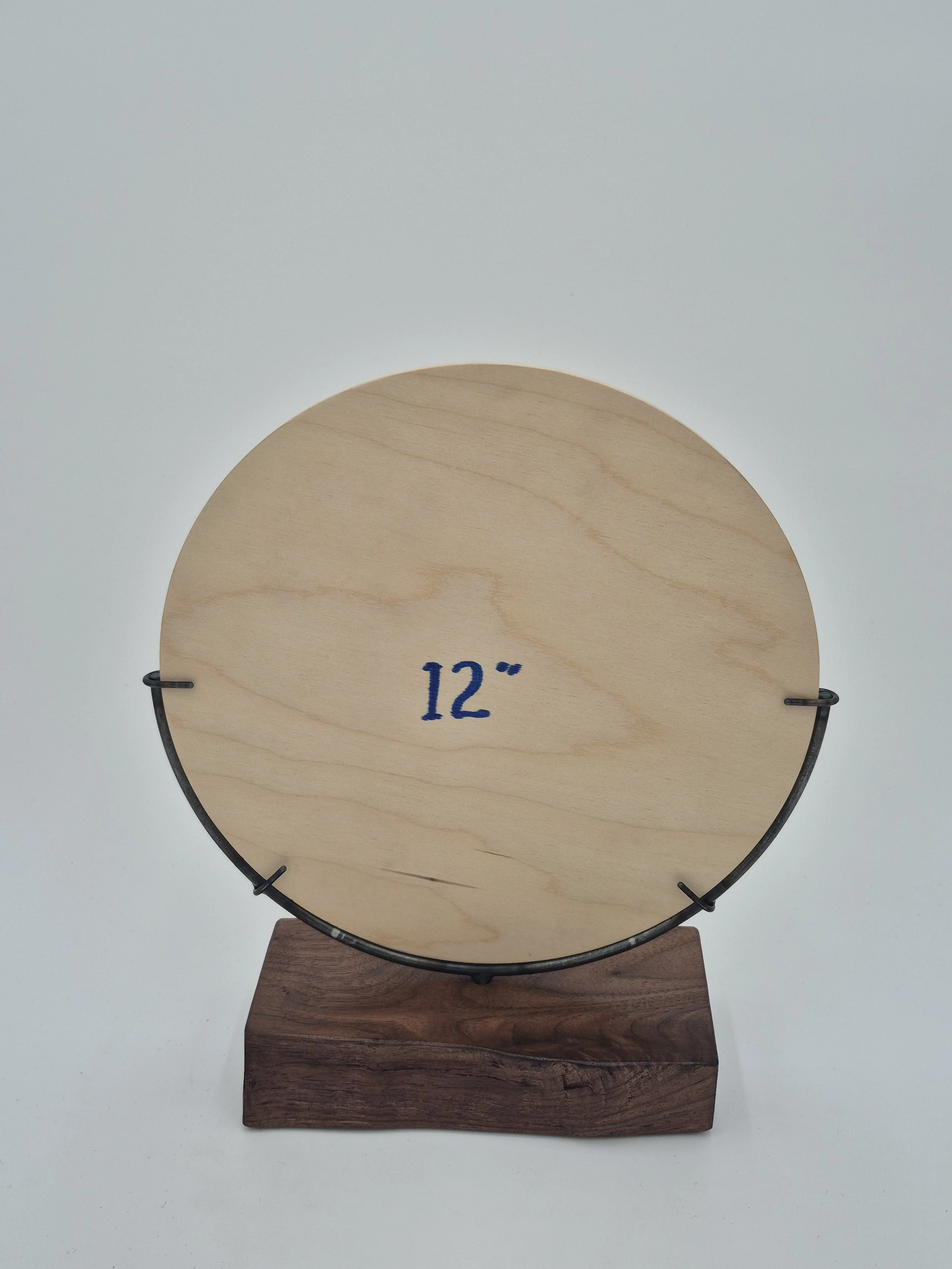 12" half moon glass stand on black walnut