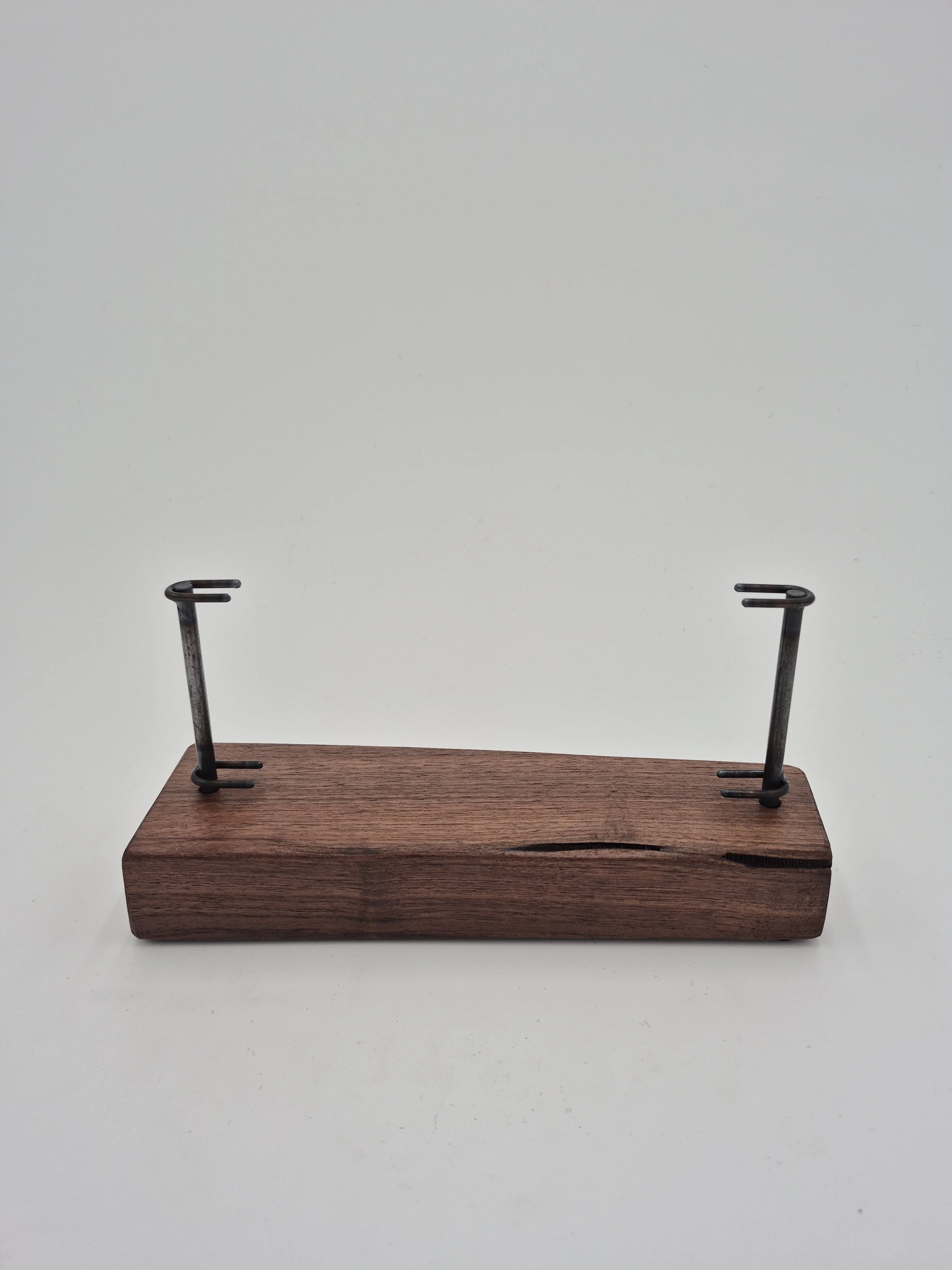 8" wide glass stand on black walnut