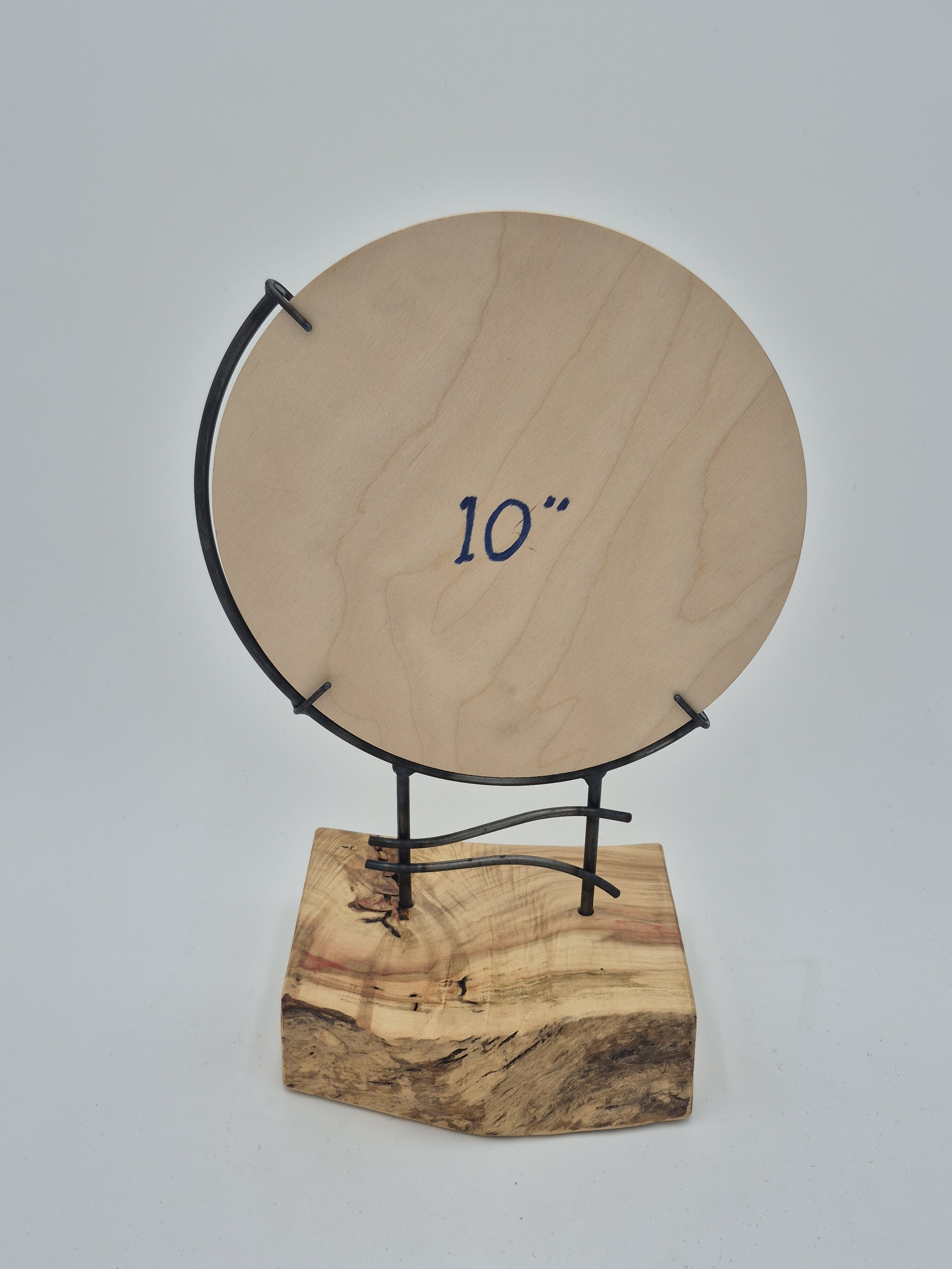 10" round glass stand on box elder