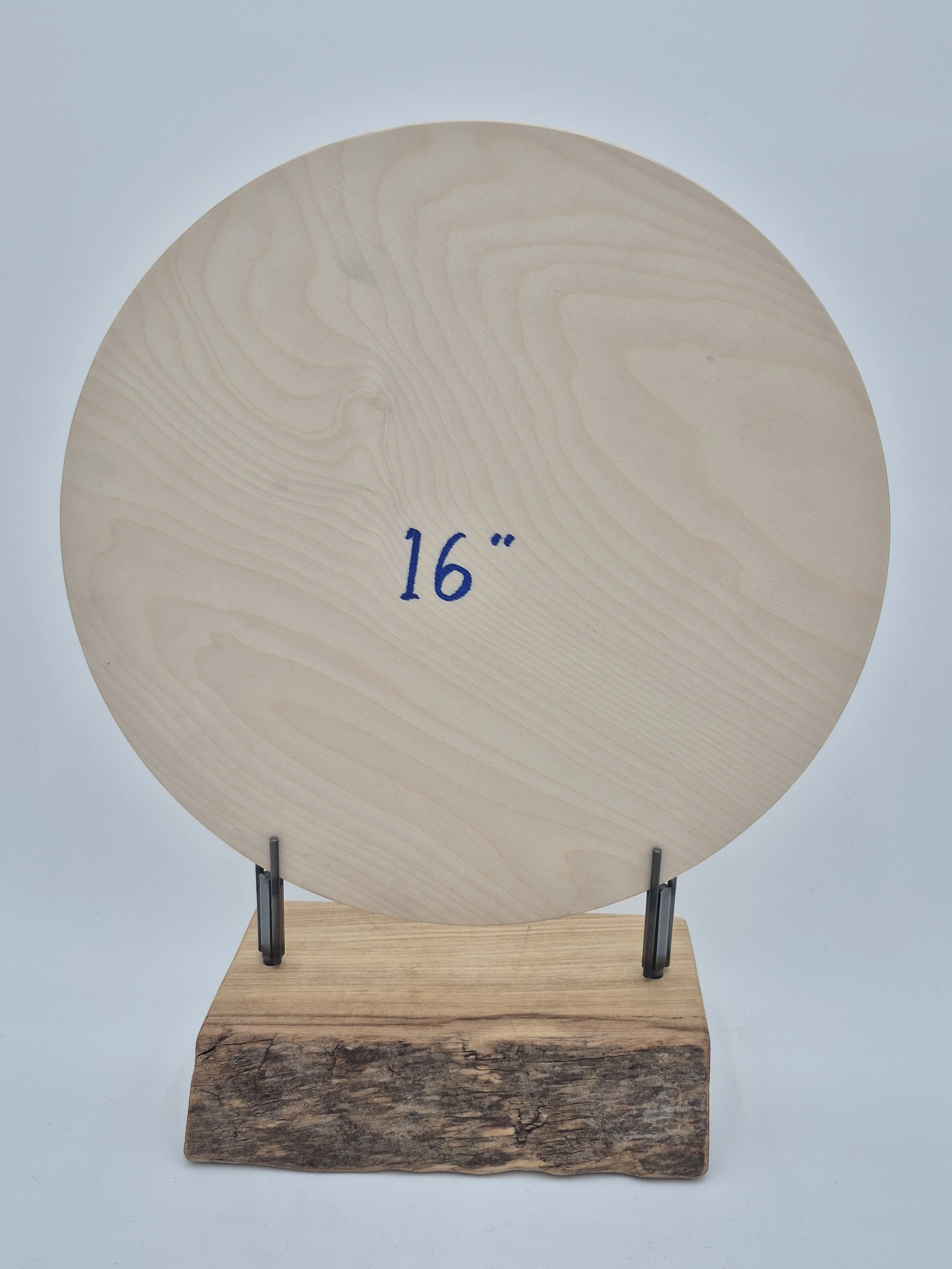 12"-18" glass stand with tuning forks on live edge poplar