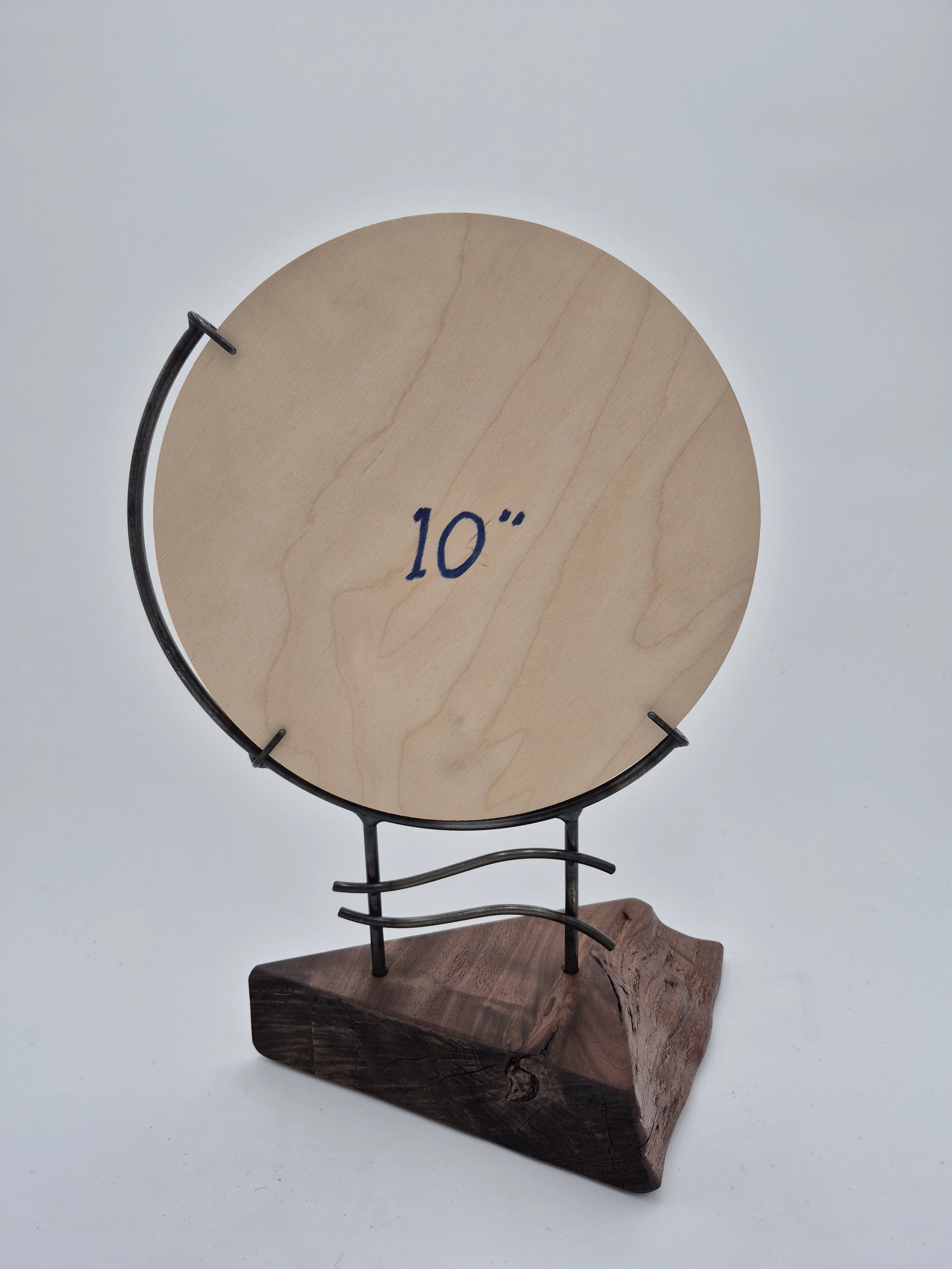 10" round glass stand on black walnut