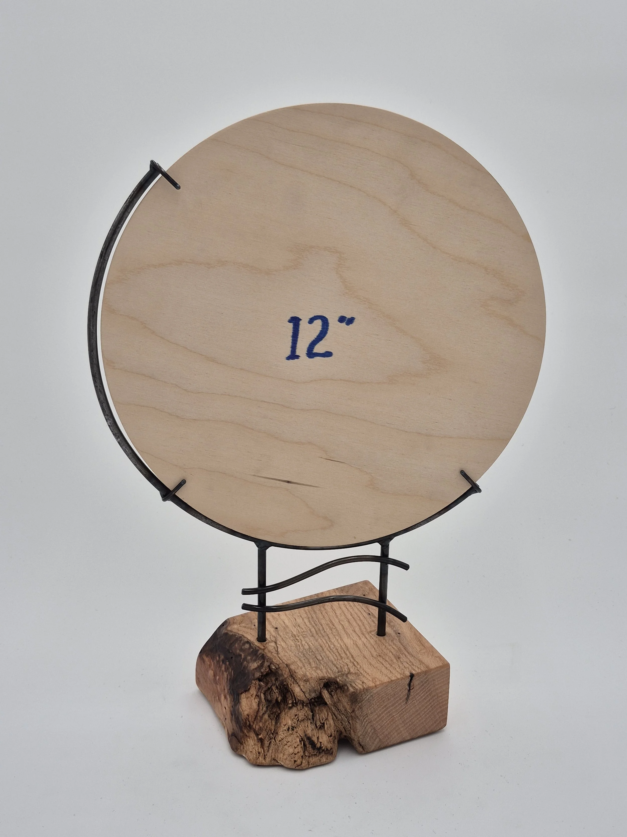 12" round glass stand on maple