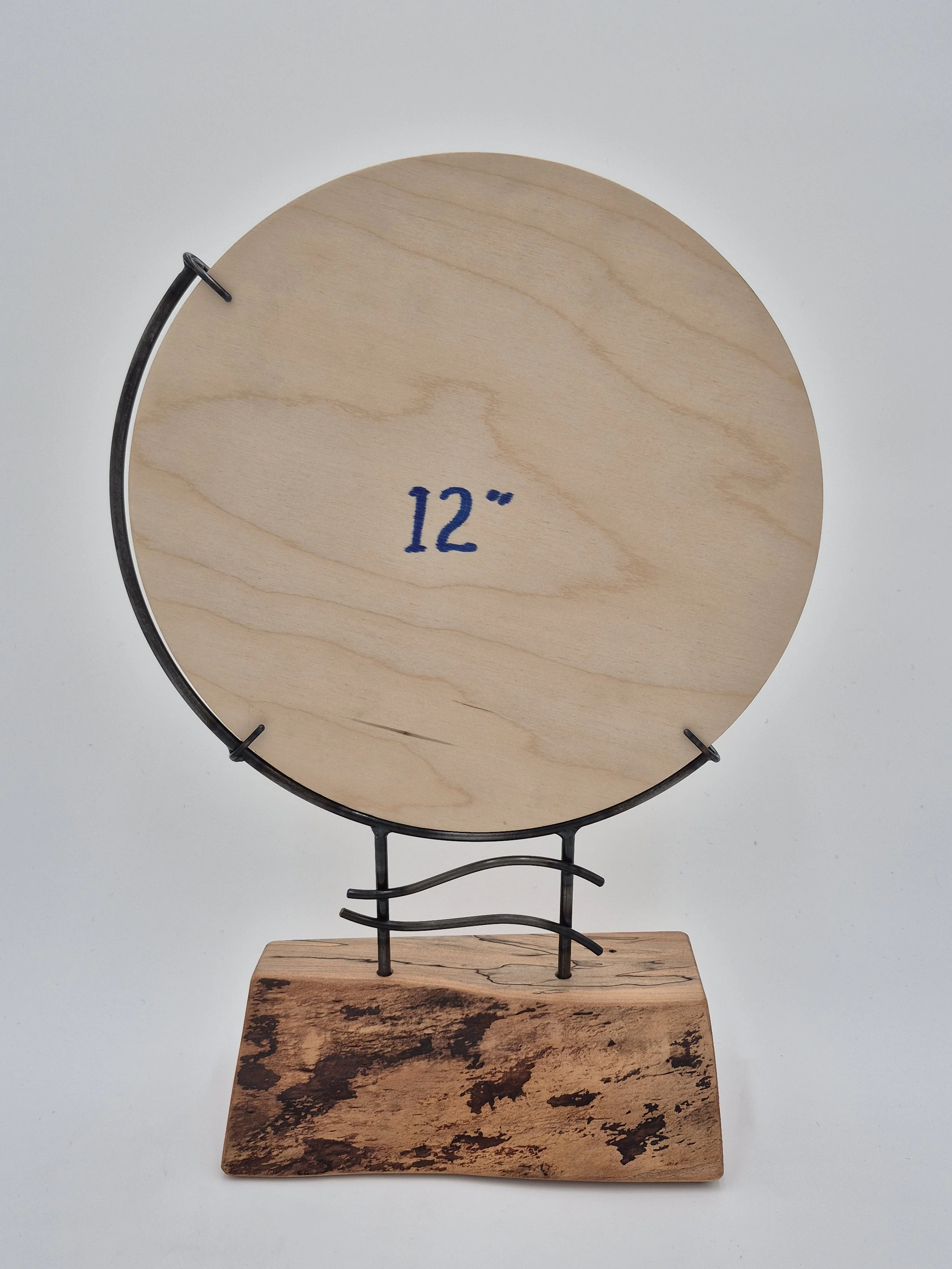 12" round glass stand on spalted maple