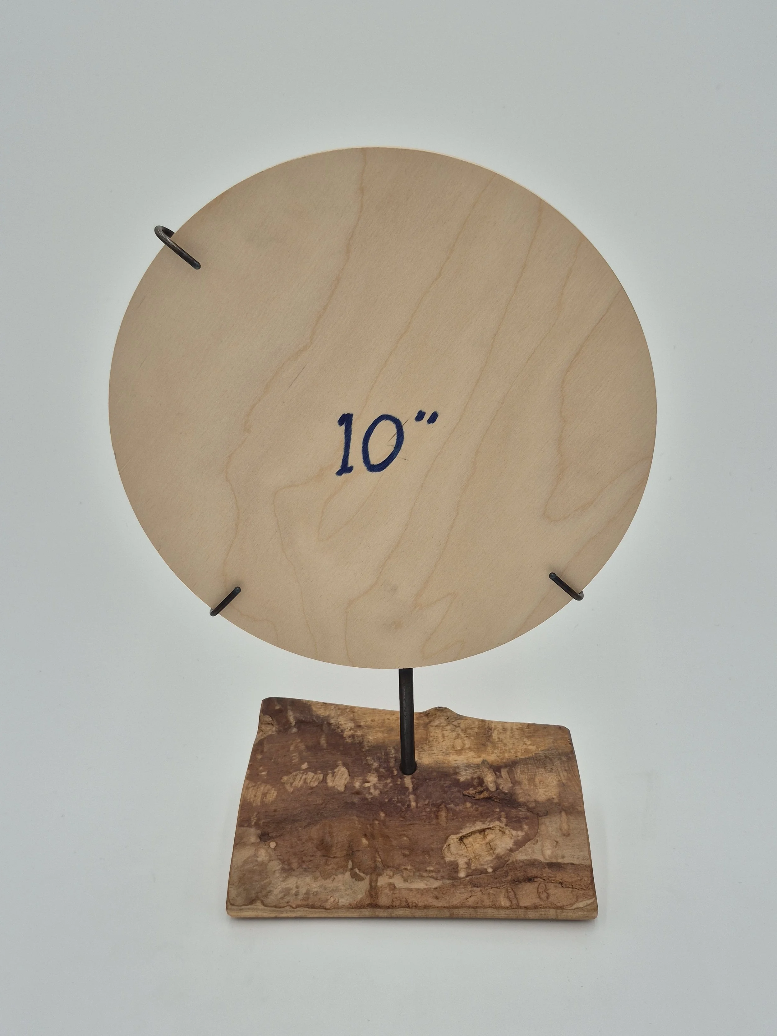 10" round glass frame on maple