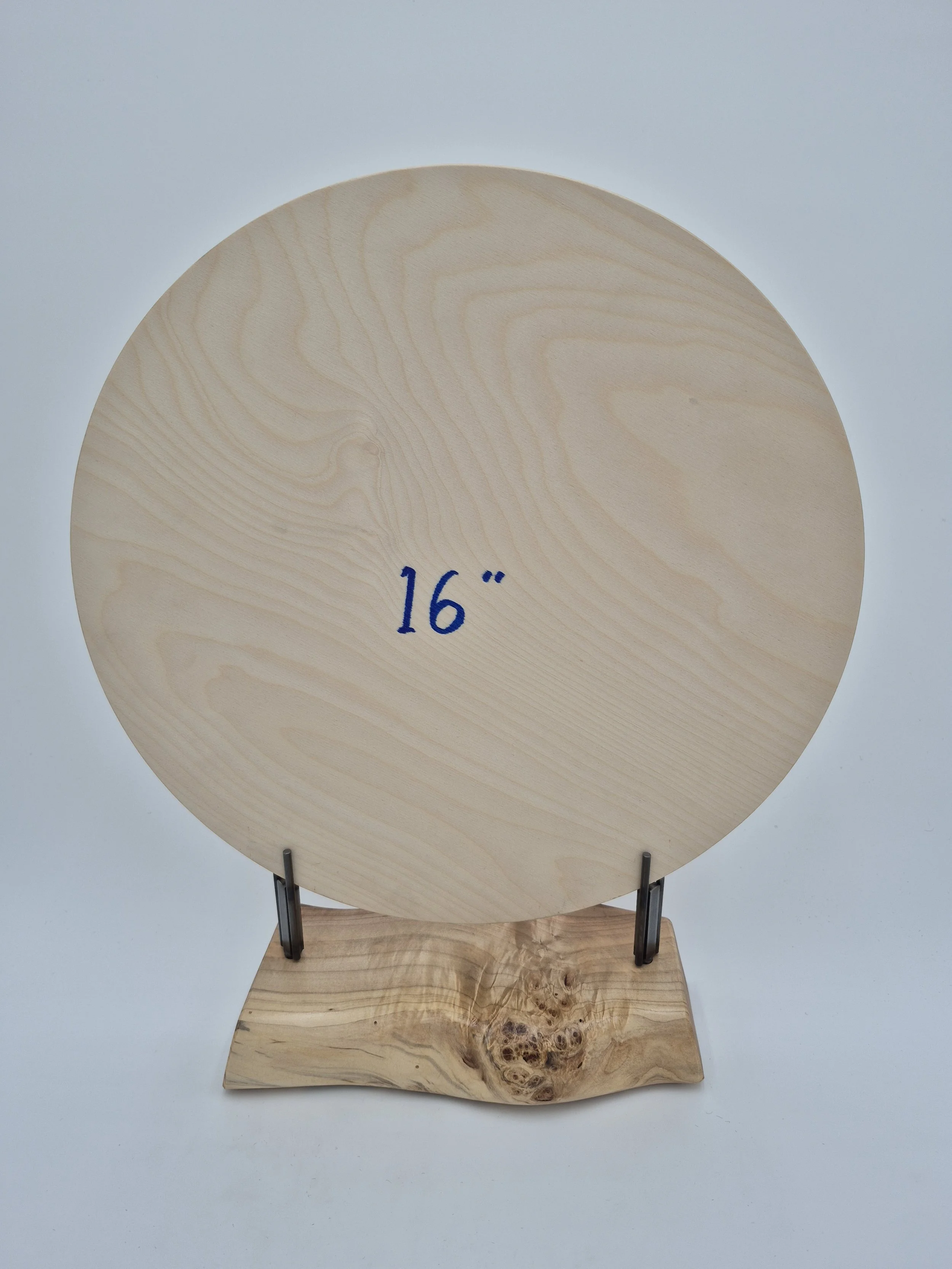 12"-18" glass stand with tuning forks on live edge elm