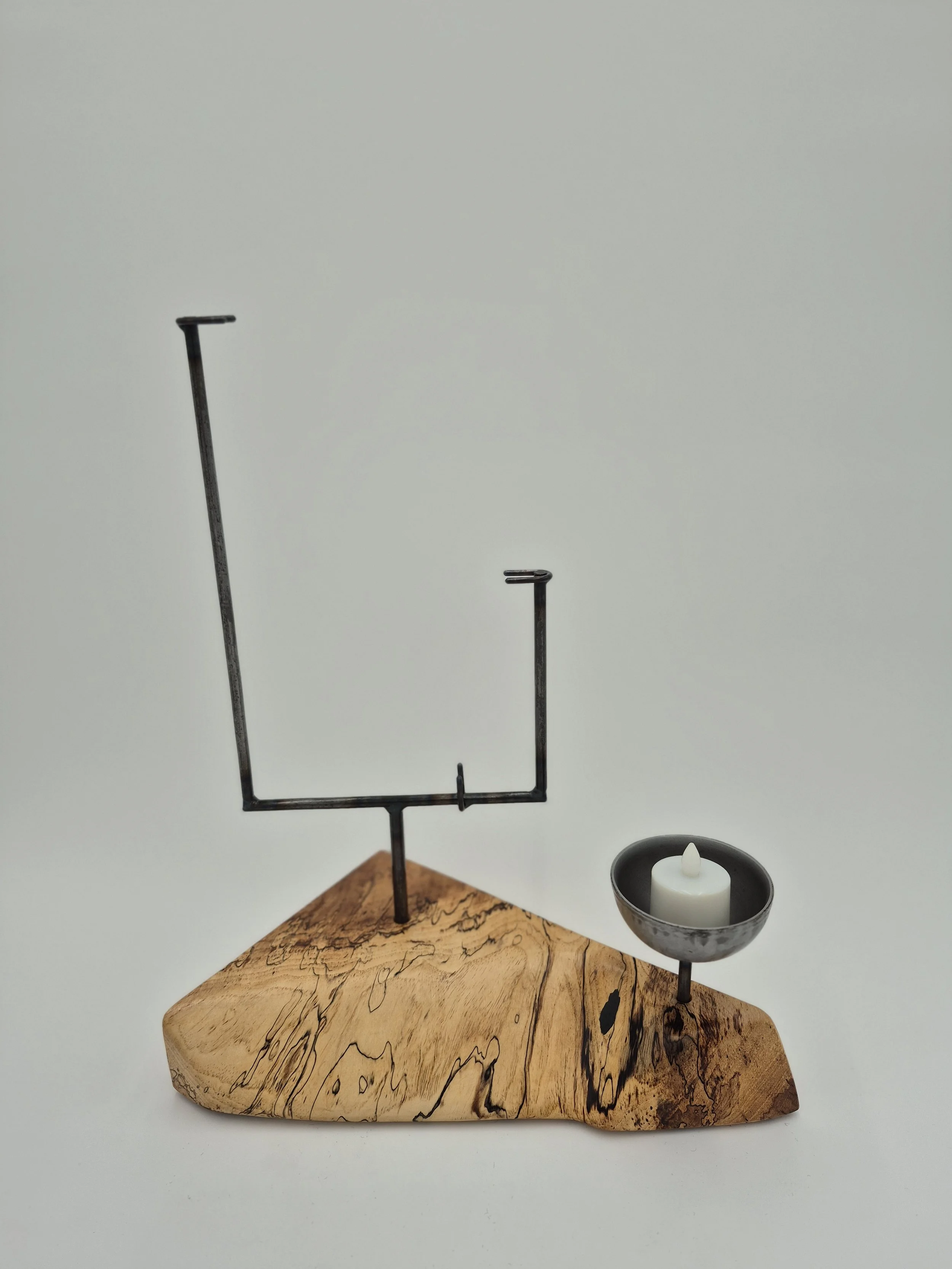 6" wide glass stand on spalted maple with tea light