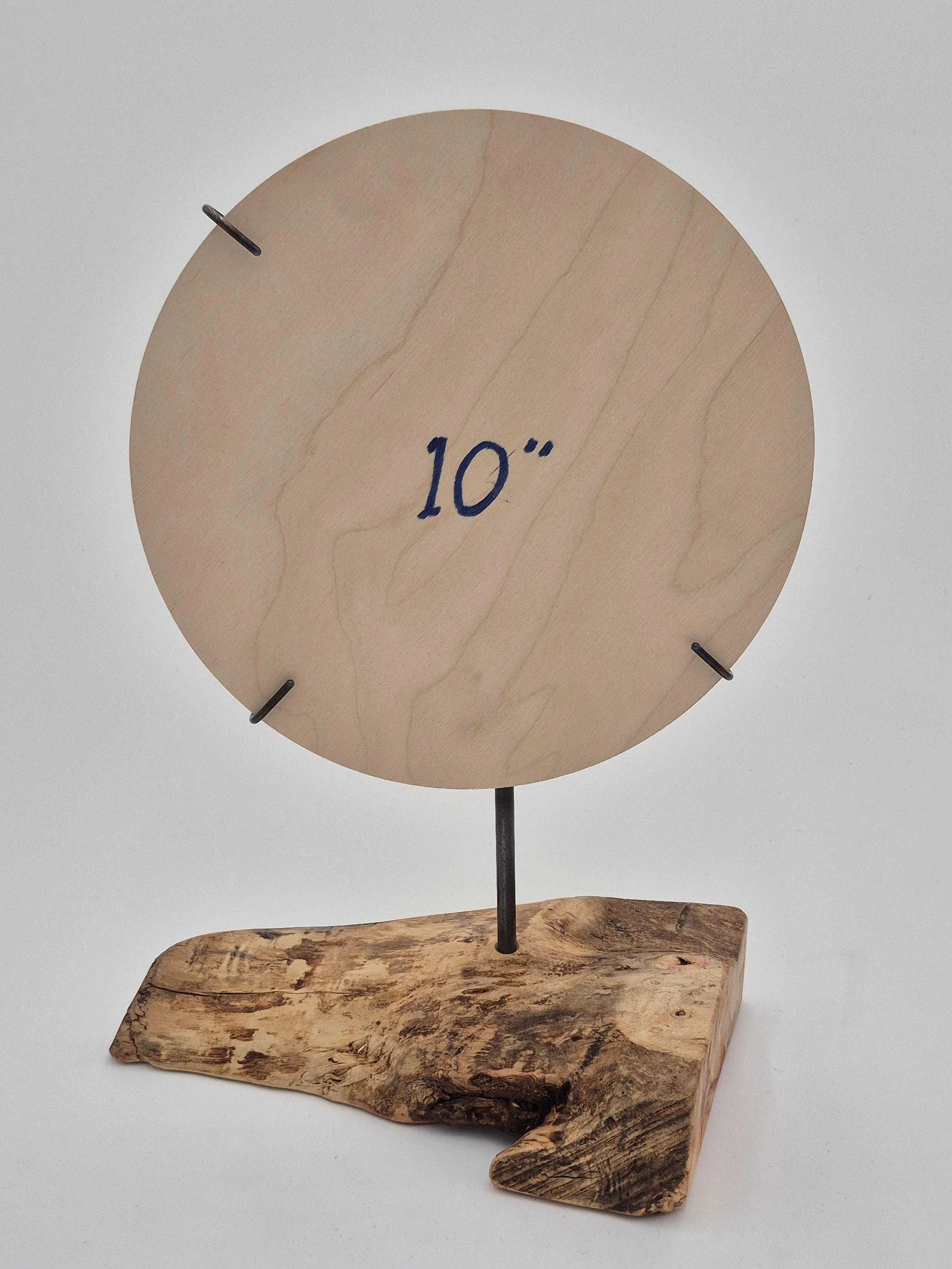 10" round glass frame on box elder