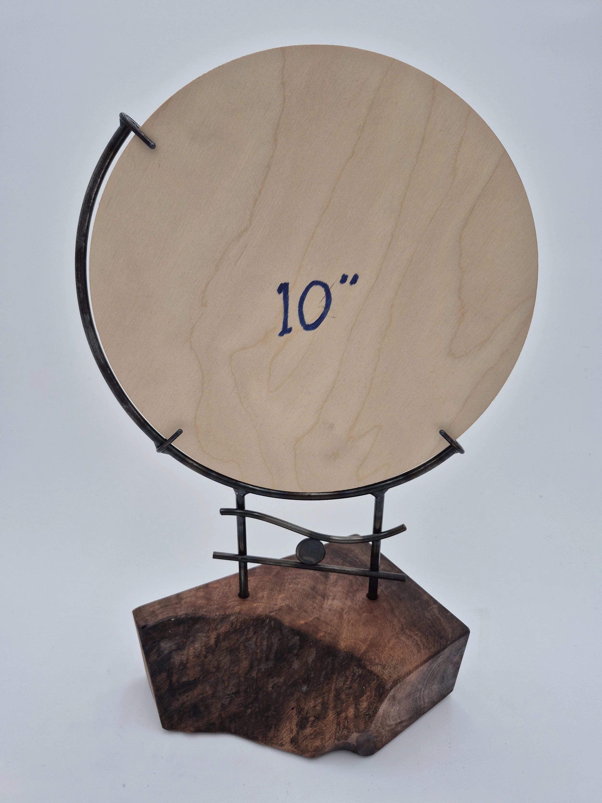 10" round glass stand on black walnut