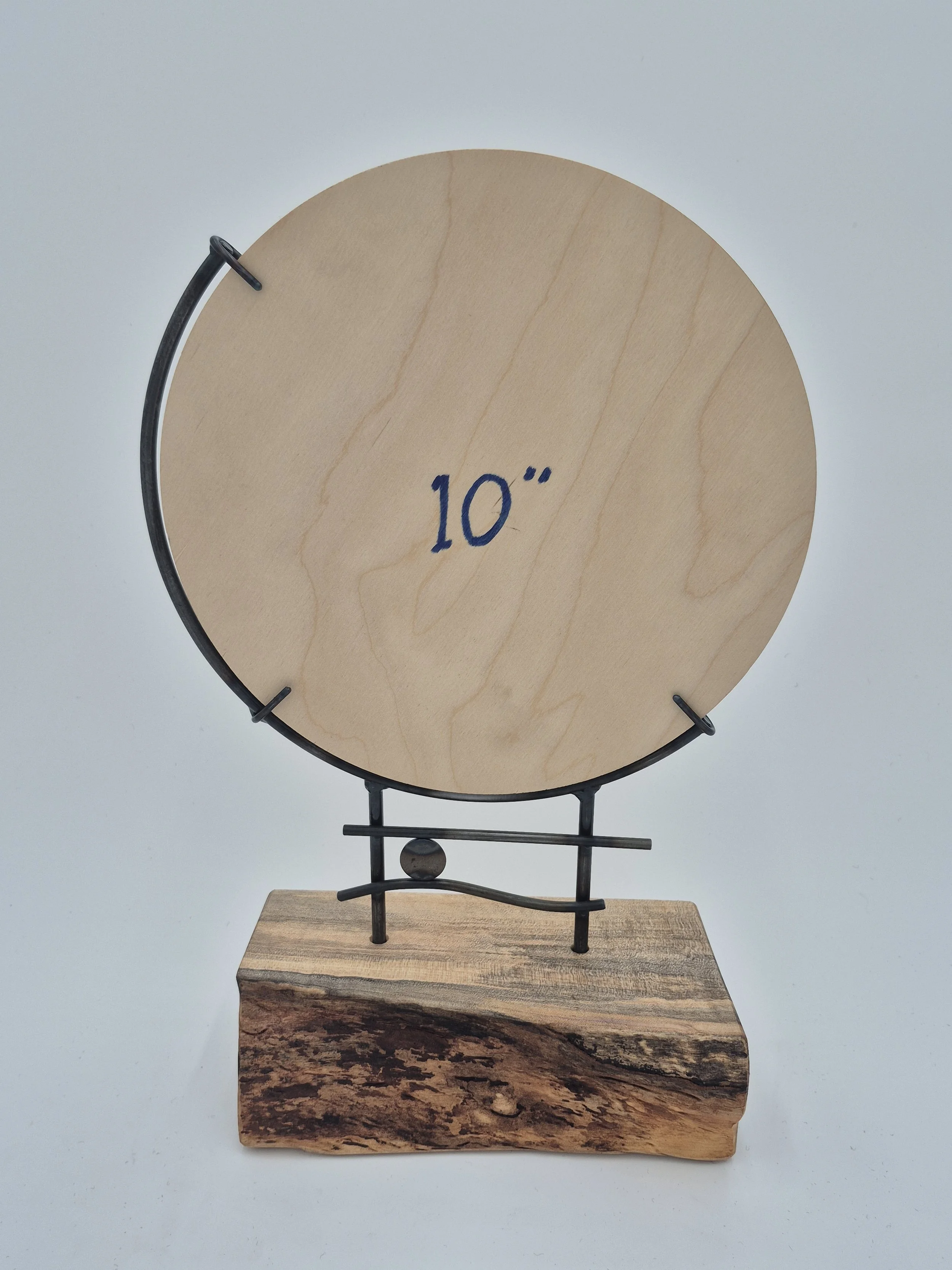 10" round glass frame on ash