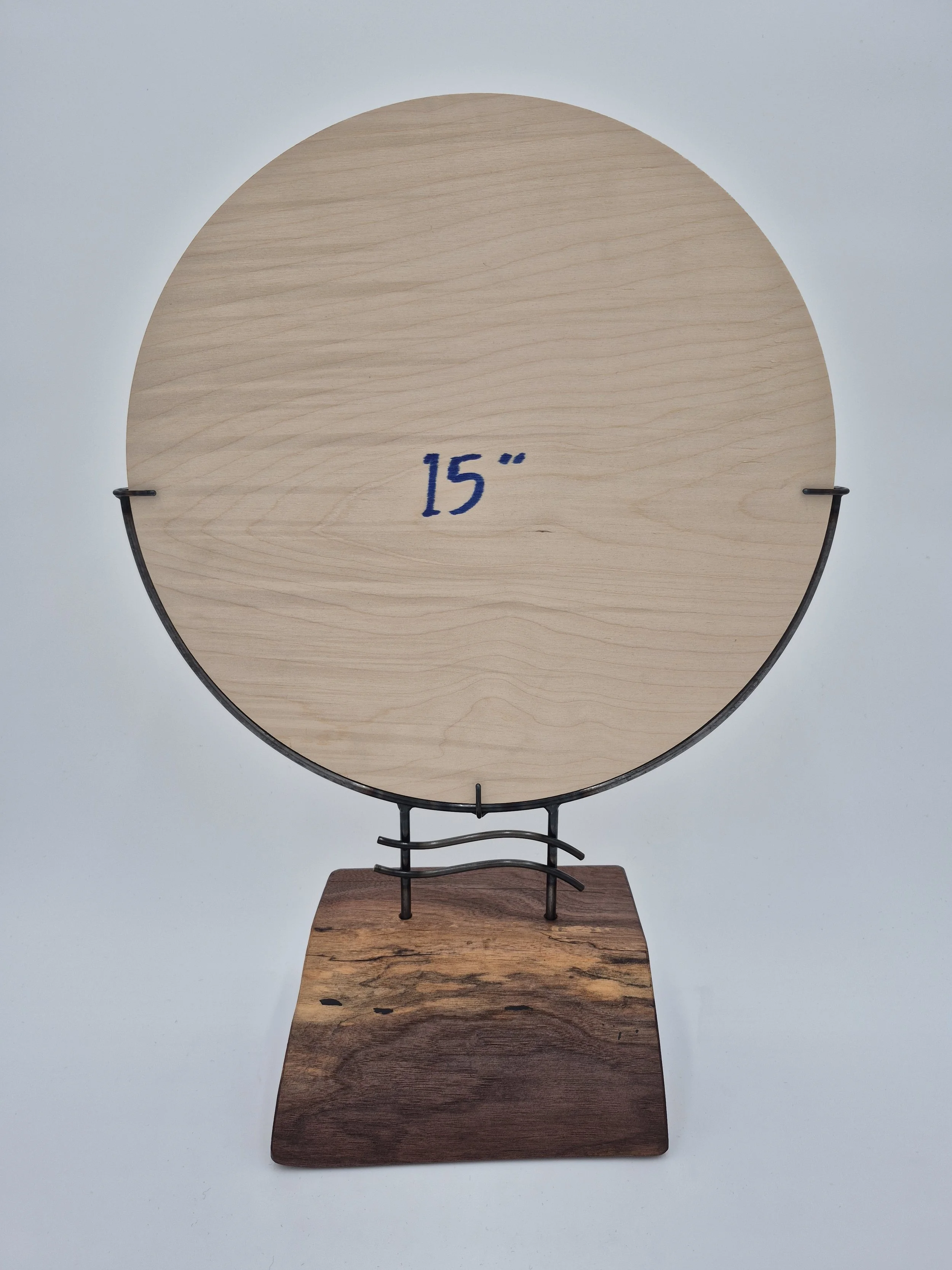 15" level glass stand on black walnut