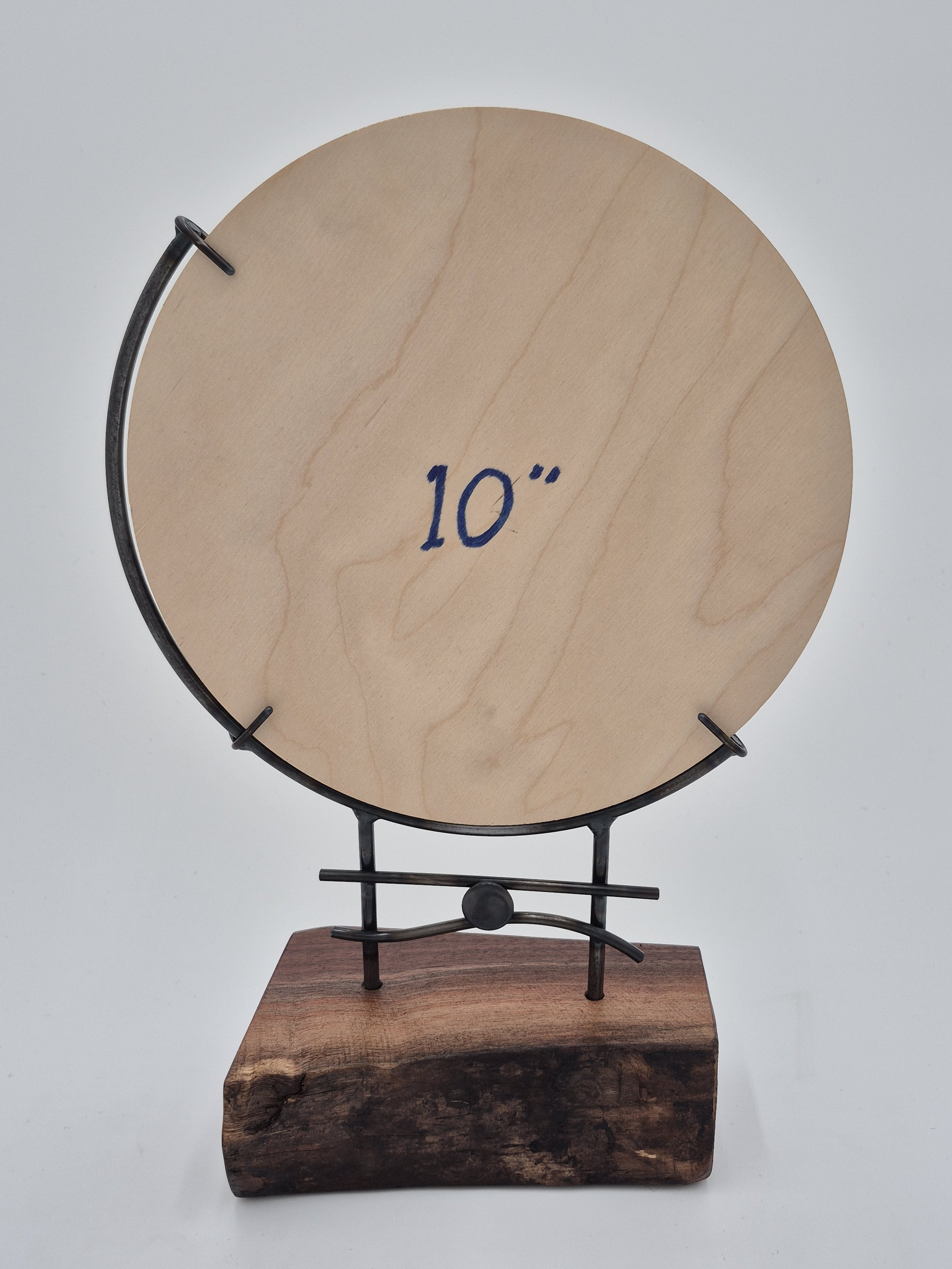 10" round glass stand on black walnut