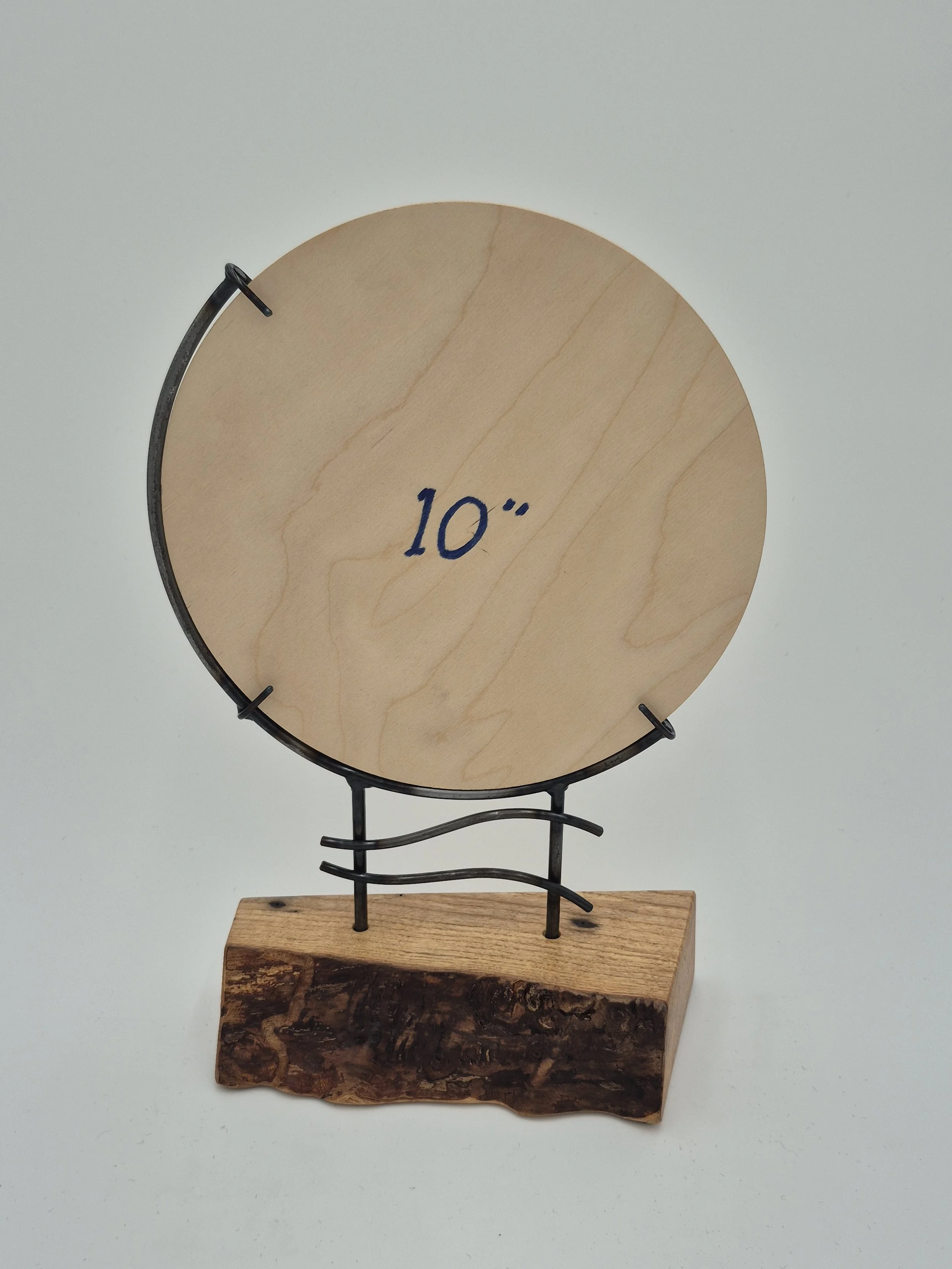 10" round glass frame on ash