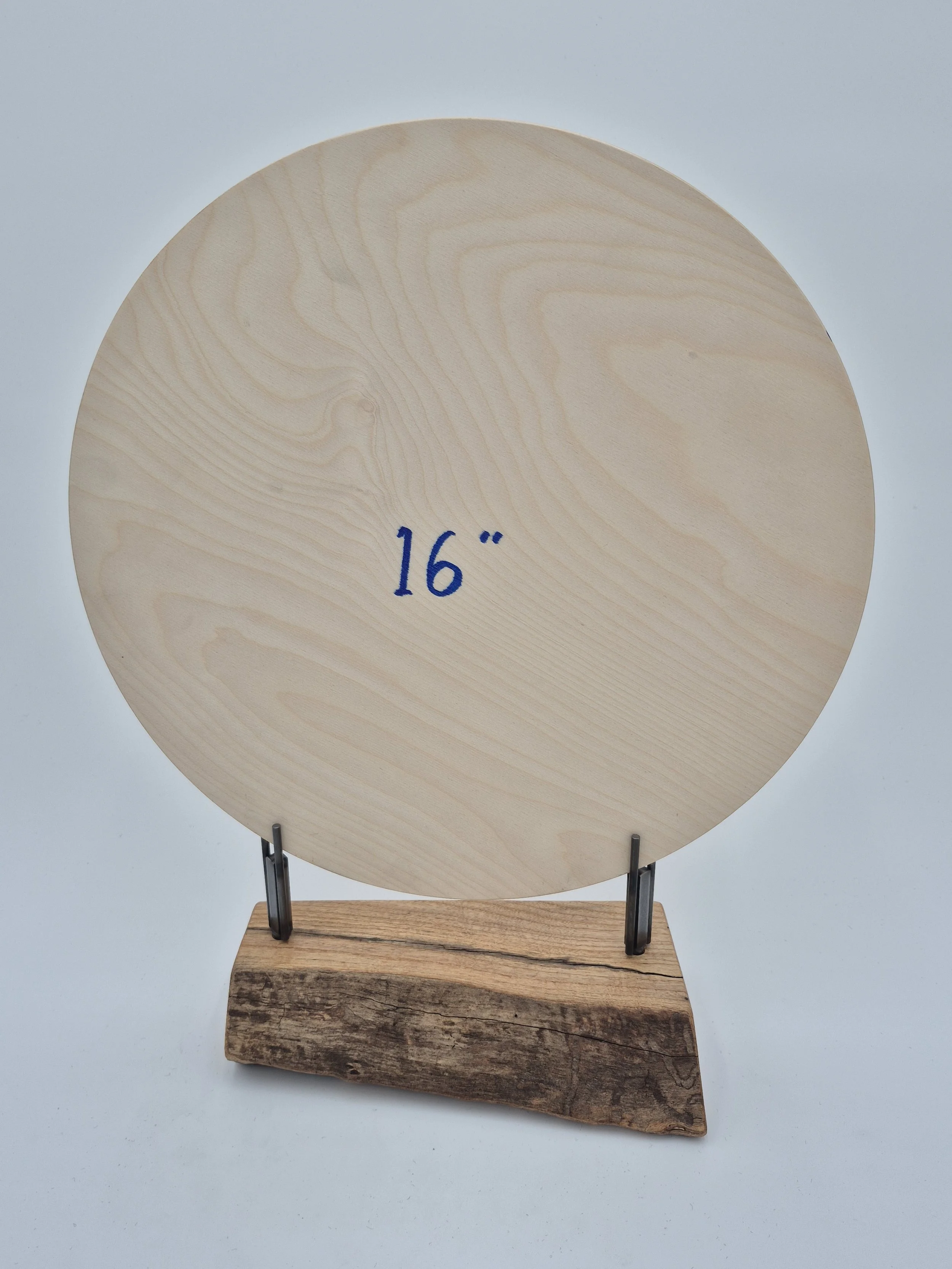12"-18" glass stand with tuning forks on live edge curly maple