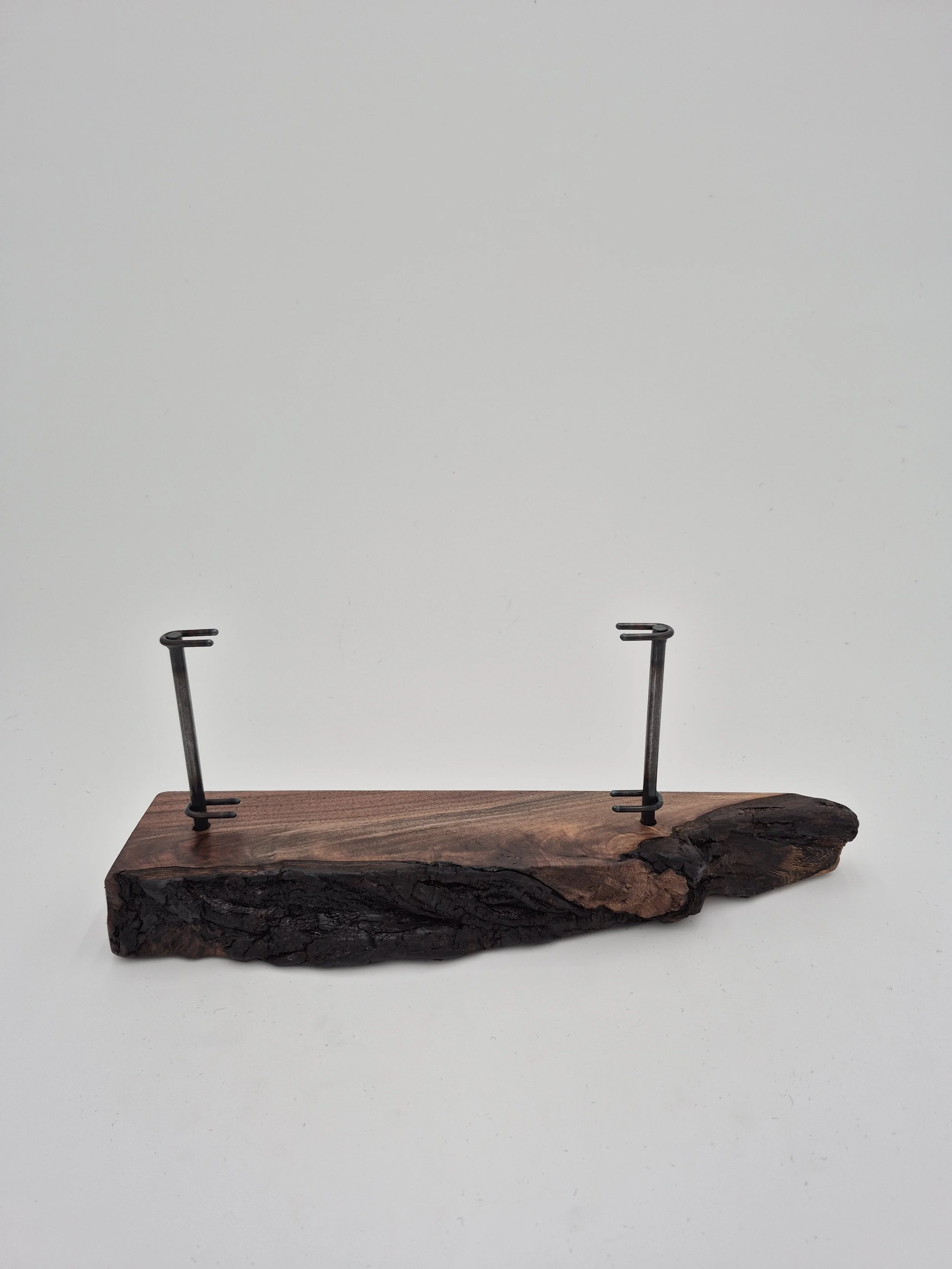 8" wide glass stand on black walnut