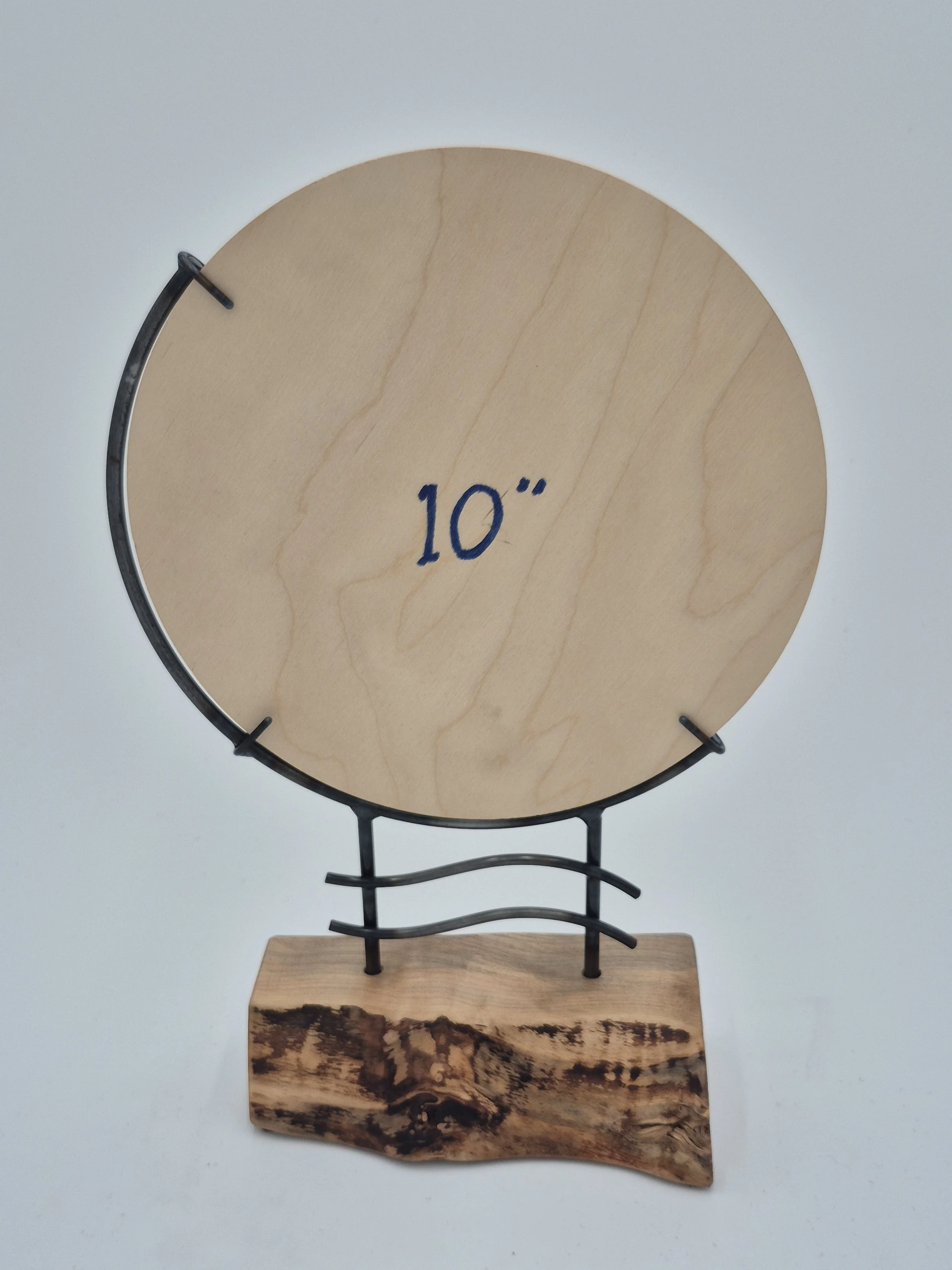 10" round glass frame on maple