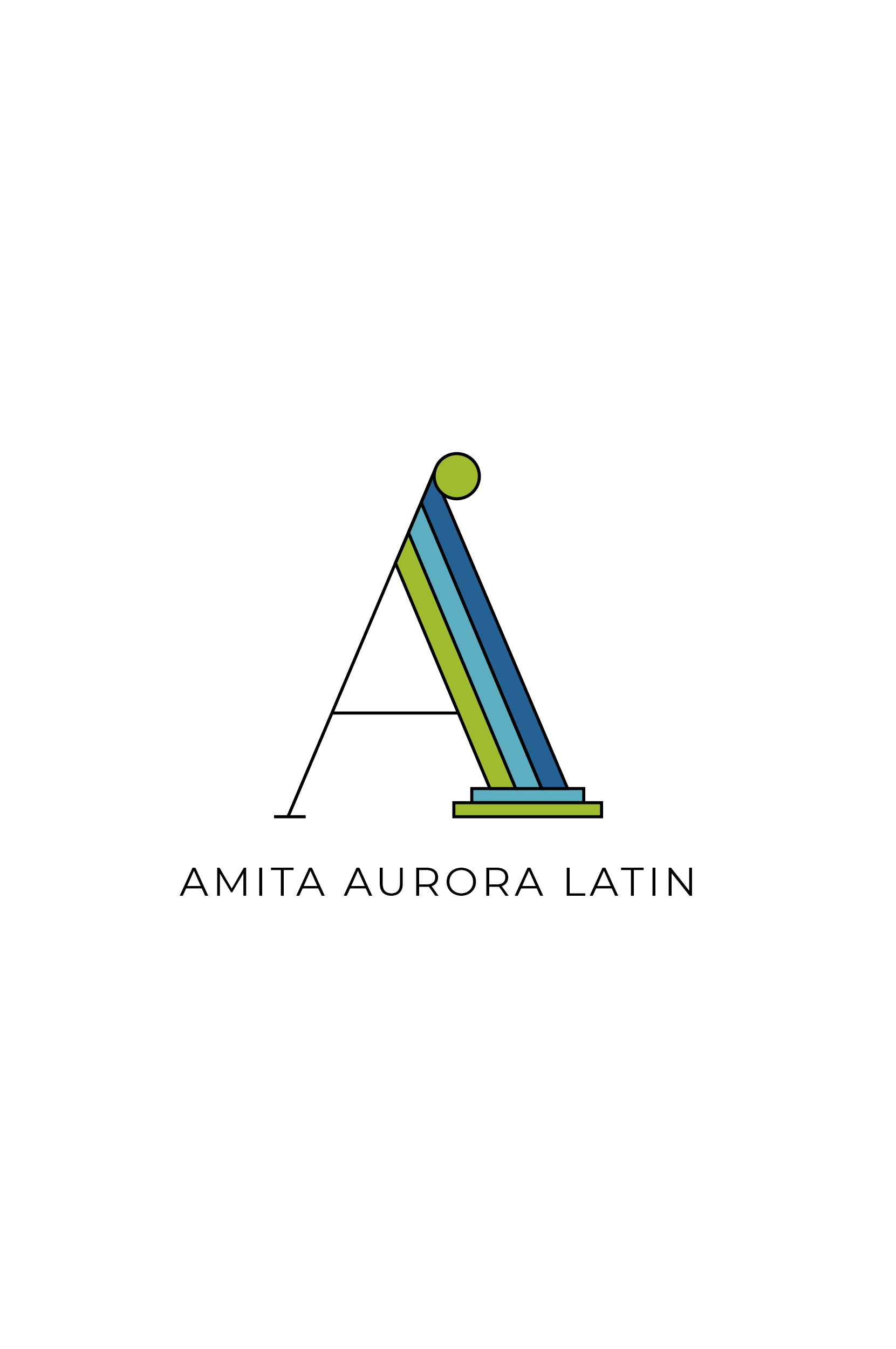 The “A” from “Amita Aurora” is the basis for the logo mark, which incorporates a fun adaptation of a Roman column.
