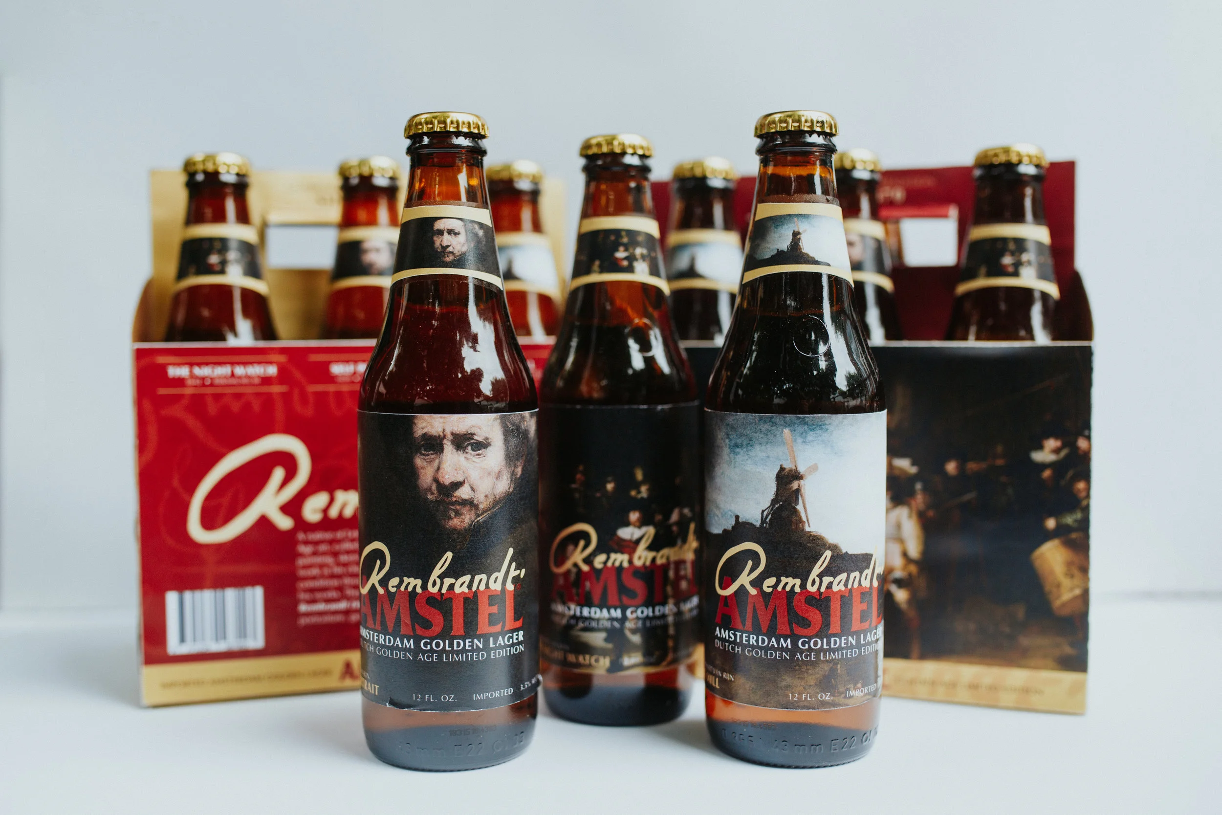 Amstel is a brand that is deeply proud of its Dutch heritage, as well as active partners with institutions such as UEFA that pursue Dutch traditions. A natural— as well as new and different — extension of these values is to support an extremely rich history in art, especially Dutch Golden Age painting (an intentional reflection of their “golden” beer). The intended audience for this limited edition series is a couple of groups. One includes existing customers of Amstel, who might be intrigued by a new design; another is the group of people more interested in independent breweries, who would likewise be intrigued by the design and decide to try Amstel; another is the art community, who would recognize the works of art on the label and therefore buy the beer pack and bottles for keepsake purposes. These people are young adults to middle age, who enjoy beer for its community and celebratory spirit. Thus, this limited edition seeks to foster a fusion between two strong communities: those who come together over beer, and those who come together over art. This fusion strengthens both of these communities by promoting an environment of conviviality and encouraging conversation over both beer and art.