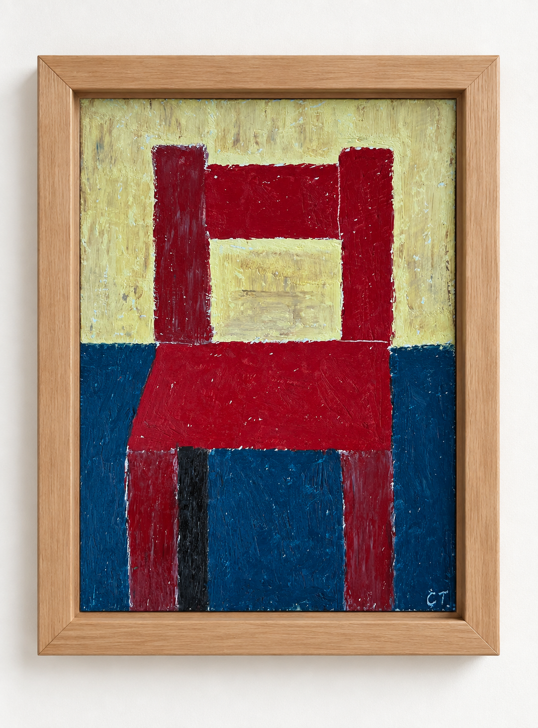 Framed Crimson Geometric Chair Painting.png