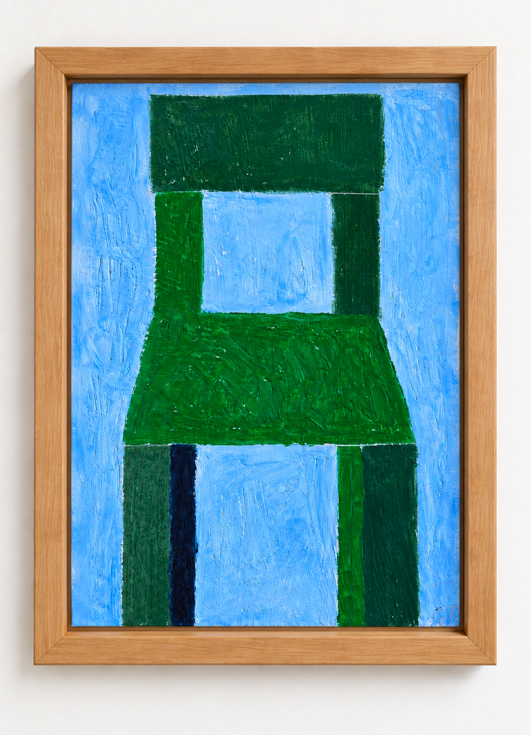 Framed Geometric Blue and Green Impasto Painting.png