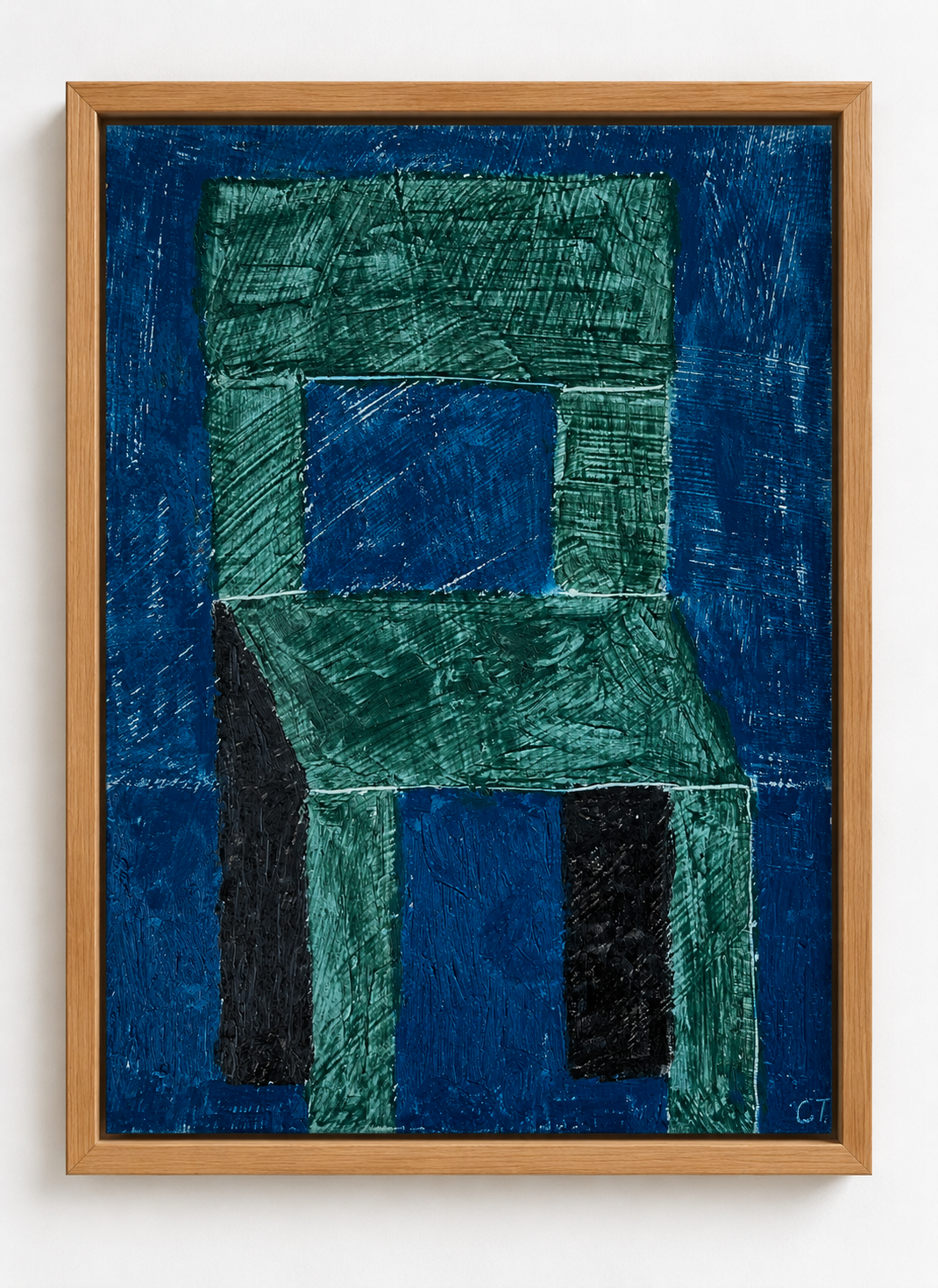 Textured Teal Chair Abstract in Oak Frame.png