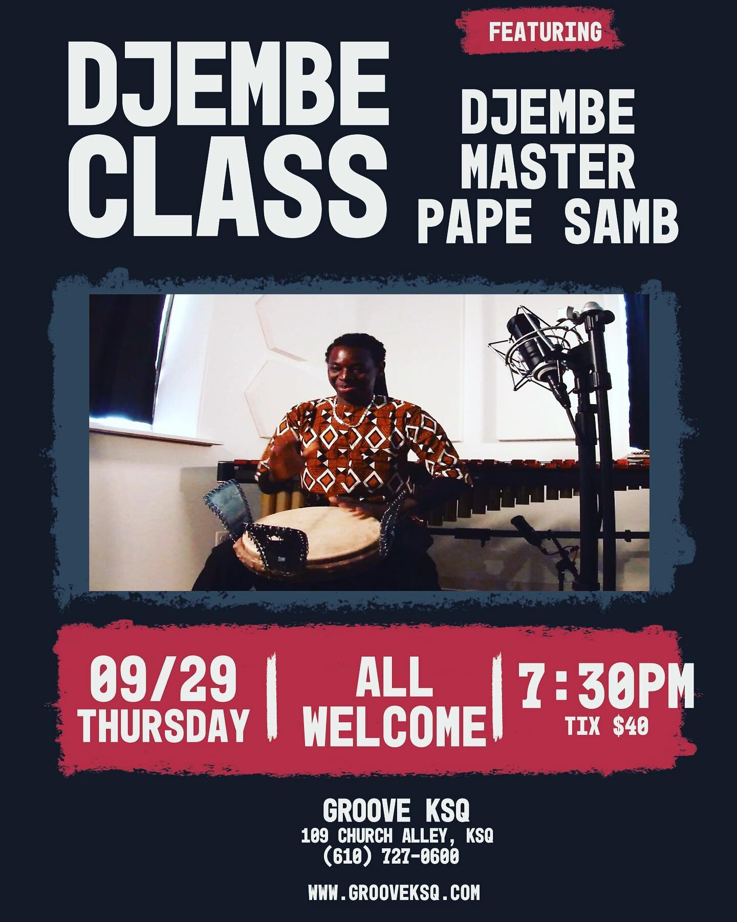 Pape Samb is back with us September 29th for a djembe master class at the KSQ studio! If you don&rsquo;t have a djembe, rental drums will be available.  Ticketing link in our bio.