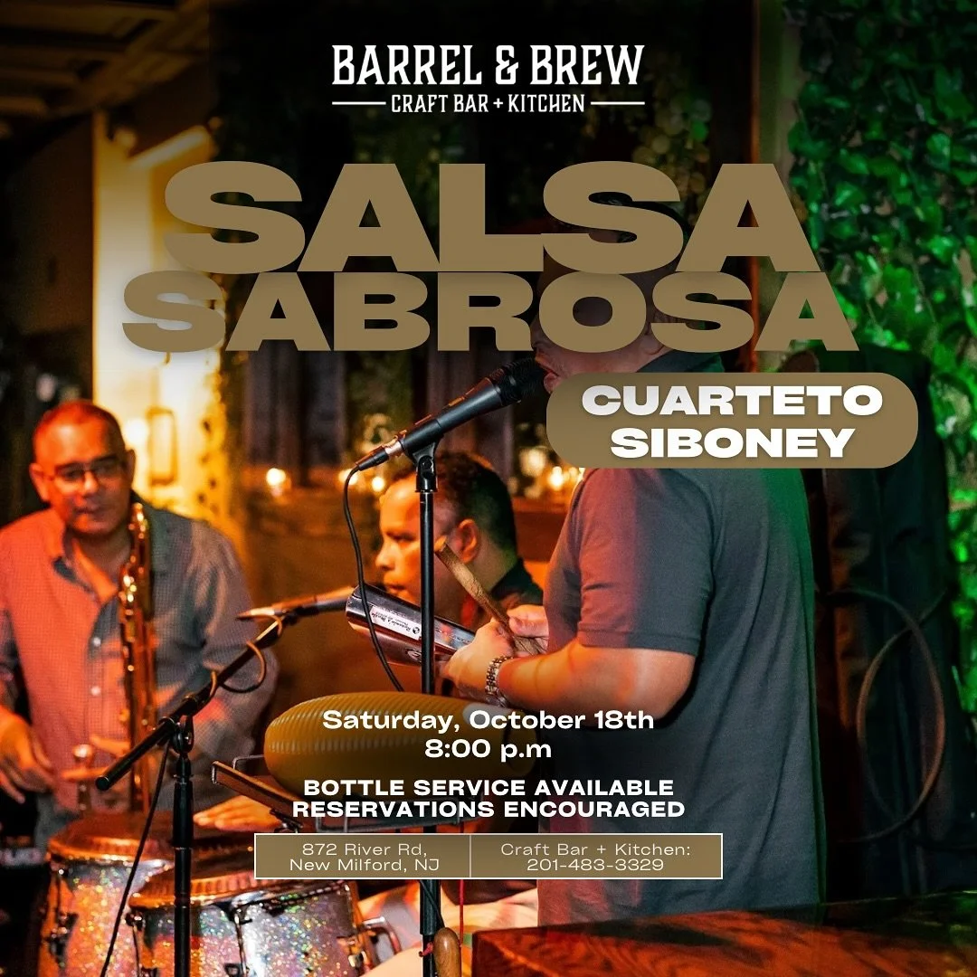The salsa beat you&rsquo;ve been waiting for 🪘🔥
@cuartetosiboney live this Saturday at 8 PM!

Book your experience now so you don&rsquo;t miss out. 

📍 @barrelandbrewcraftbar