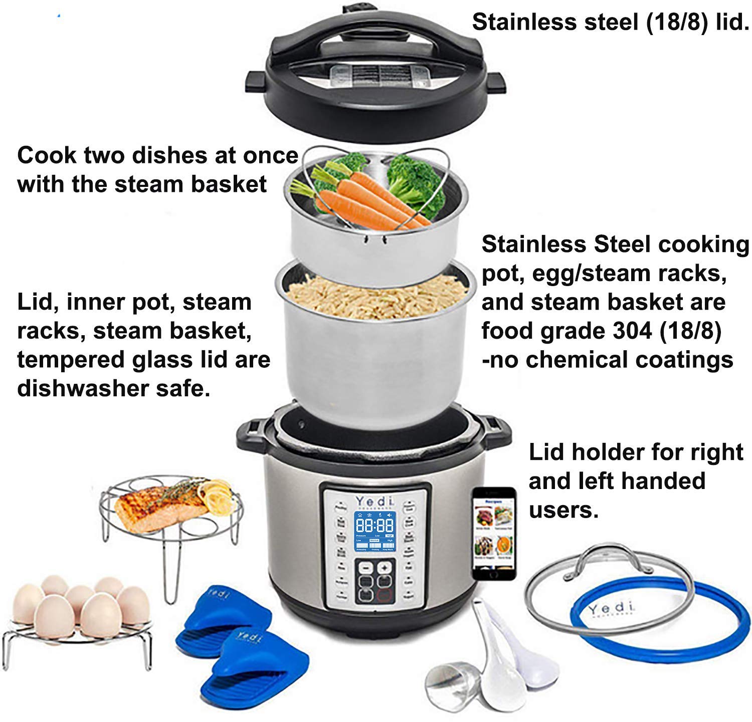 Bene Casa 7-Liter Stainless Steel Pressure Cooker, Twist Locking Lid