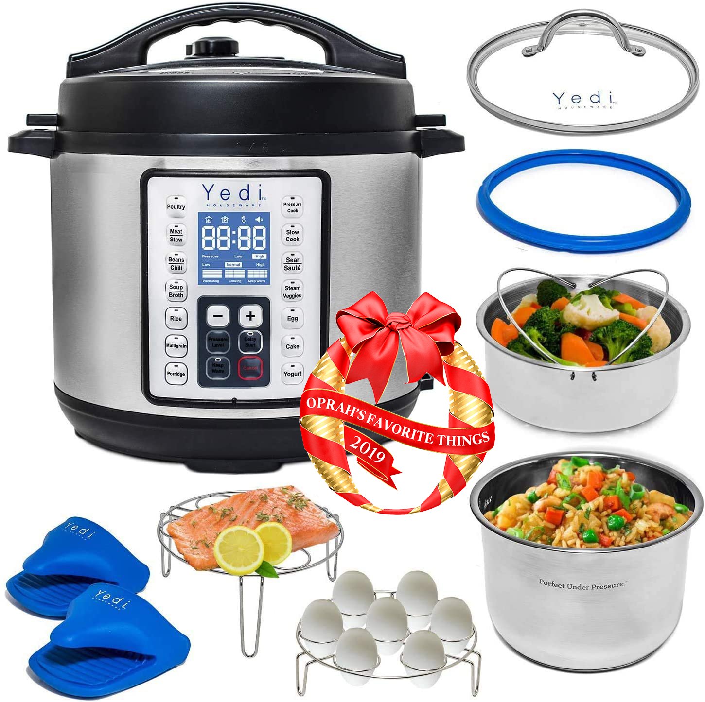Aobosi Pressure Cooker 8QT HIGH Power 8-in-1 Electric Multi-cooker,Rice Cooker,Slow Cooker,Sauté,Yogurt Maker,Warmer 6 Pressure Levels,Free Accessories Included,Stainless Steel Pot & Housing 