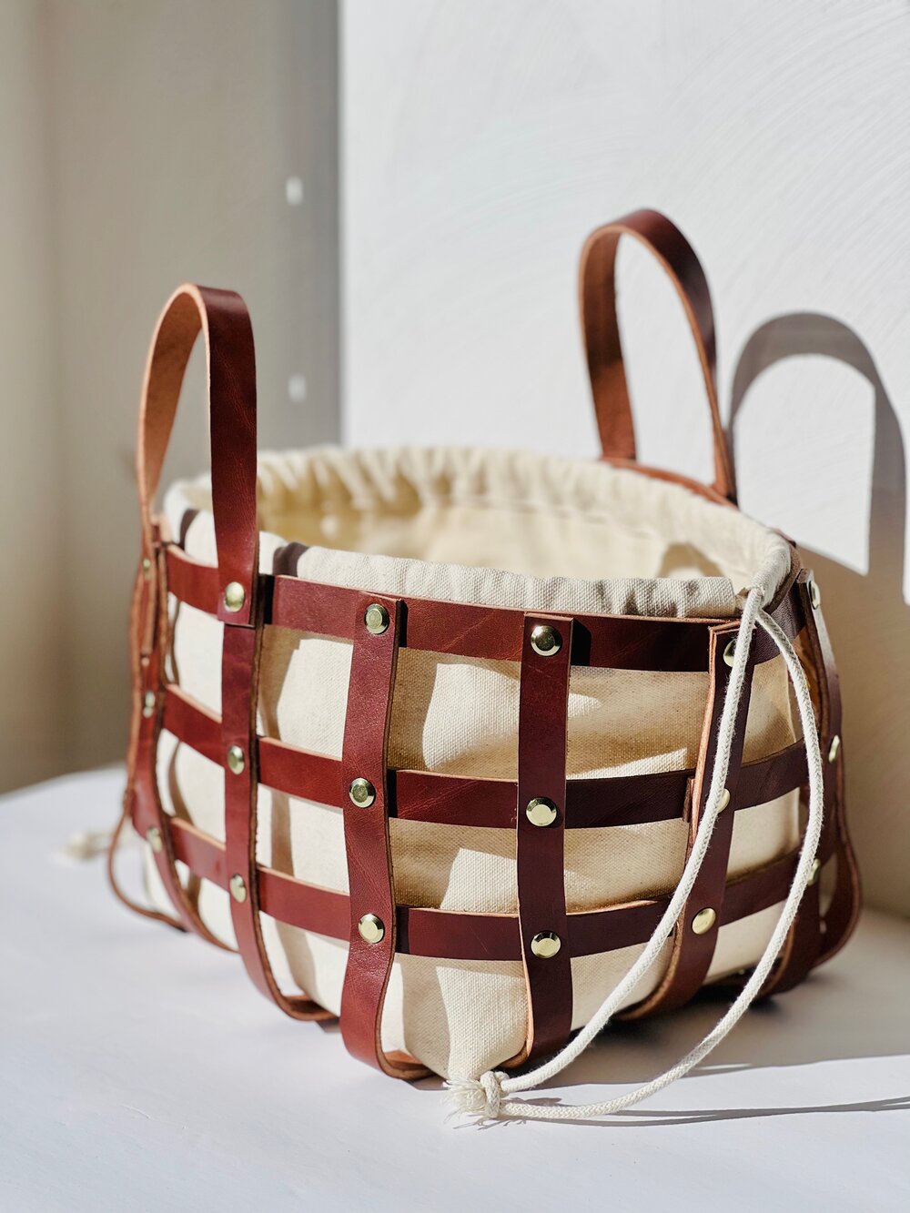 woven leather basket