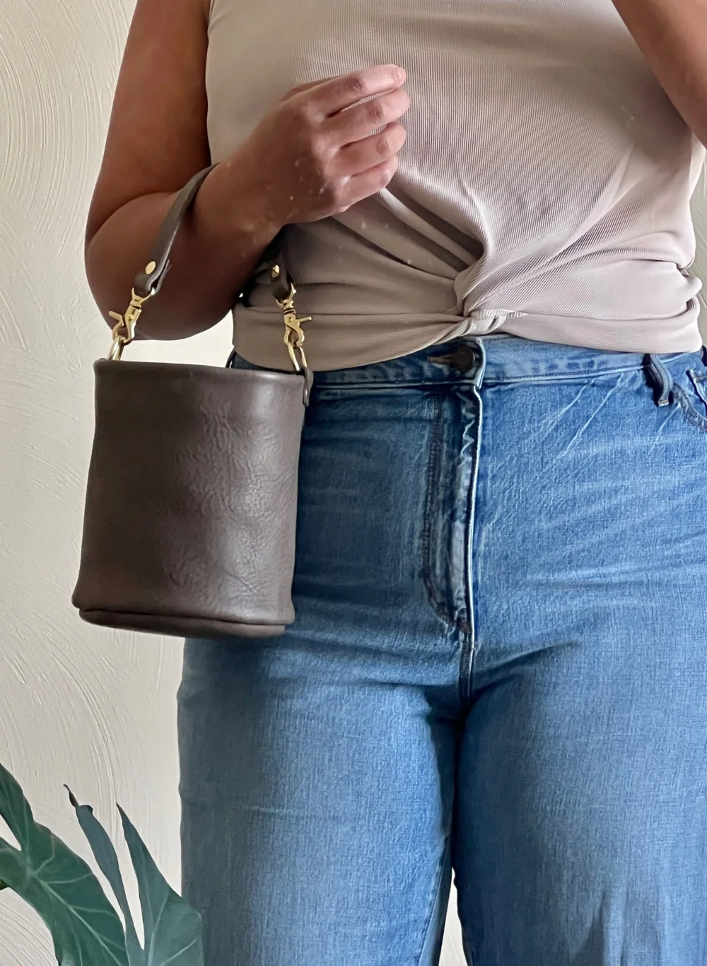 Pebbled Leather Mini Bucket Bag — Tree Fairfax