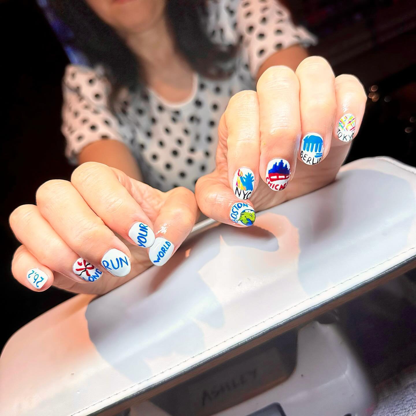 Running the world, one marathon at a time! 🌍🏃&zwj;♀️ Ashley&rsquo;s global-themed nails celebrate the spirit of marathoners from Boston to Tokyo. Wishing our client the best of luck on her upcoming races&hearts;️🏃&zwj;♀️🏅

#MarathonMania #GlobalR