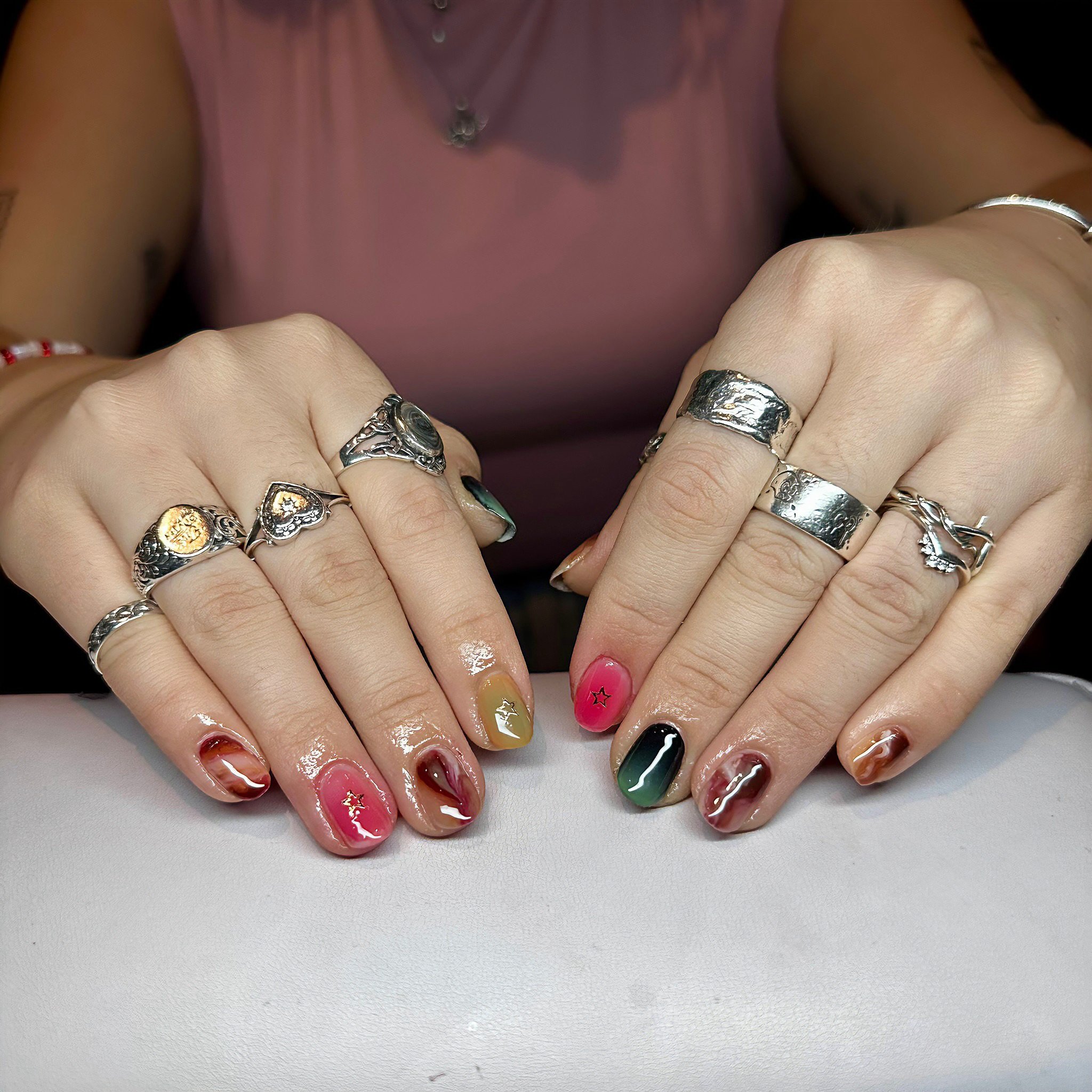 💅 Aurora + Marble ✅
👉 Stars ✅
👉 Happiness ✅

Dive into a galaxy of color and wonder! 🌌💫 Ashley&rsquo;s mesmerizing aurora and marble nails, sprinkled with stars, are out of this world. Let your nails sparkle at Bliss Nails &amp; Spa. 

#NailArt 