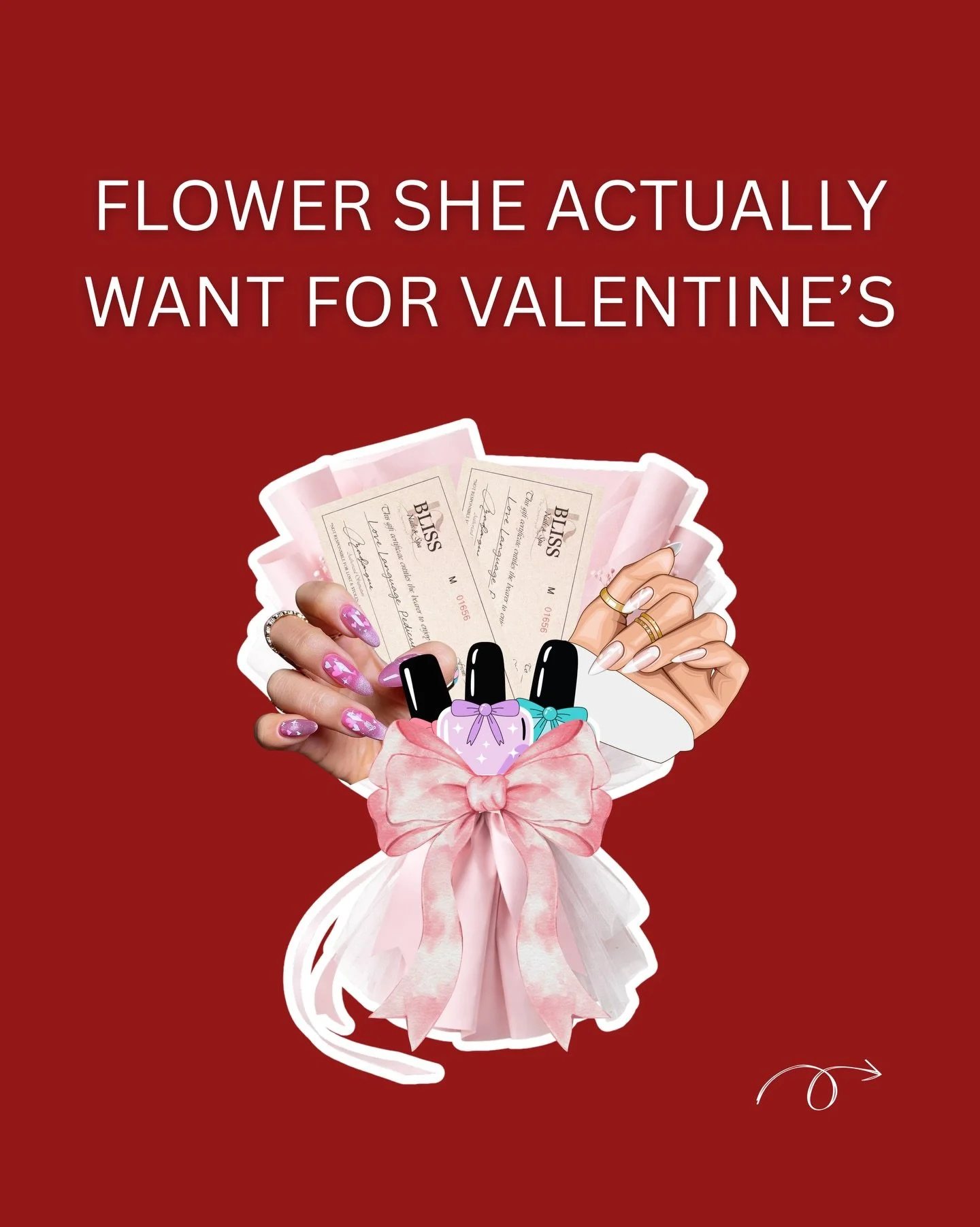 Forget the roses 🌹&mdash;this is the bouquet she&rsquo;s REALLY hoping for 💅
Gift cards, fresh sets, and a little Bliss magic wrapped in pink.
Because flowers wilt&hellip; but nails? Nails last.

Tag someone who needs the hint 💌
📍Boston / Medford