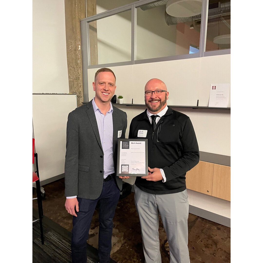 JBC was honored to receive a Merit Award for Planning and Analysis at the Prairie Gateway ASLA Chapter Awards Gala last week! 

The Carlson Park Master Plan project in Decorah, Iowa incorporates a variety of activities and elements into Carlson Park,