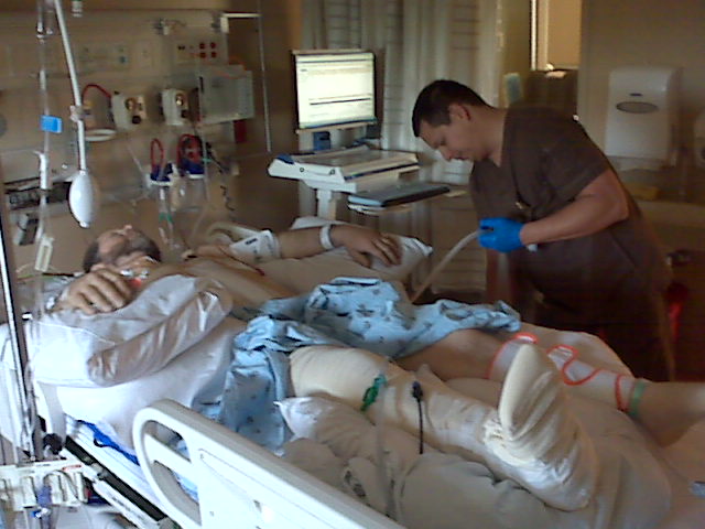 Out of his first surgery and moved into a room in the ICU