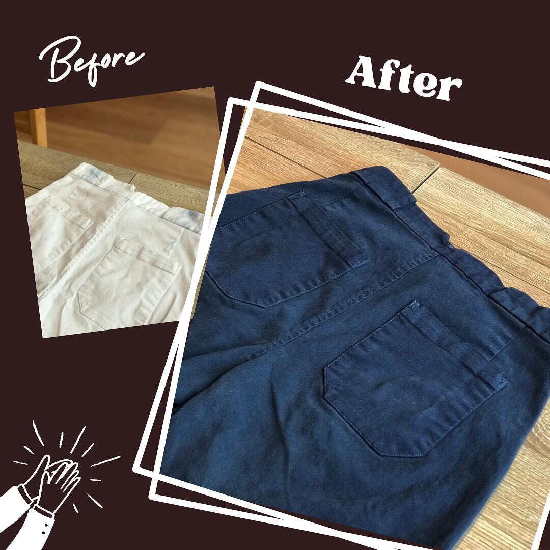 It&rsquo;s so hard to keep your white clothes white. 
In this case leather belt had transferred onto the back waist of these pants so the owner decided to upcycle to French Navy pant. Much easier to maintain and keep clean!
.
.
.
.⠀
.⠀
.⠀
.⠀
.⠀
.
.⠀
