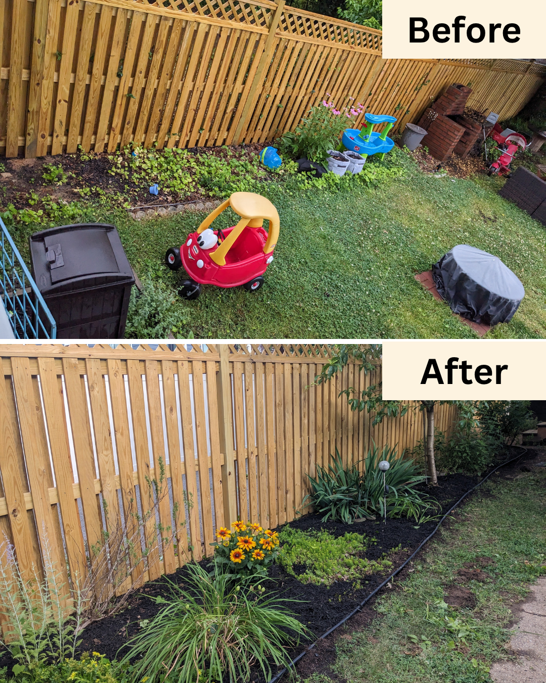 Rowhouse BackYard Fence Garden Spruce Up and Plant Install, NE