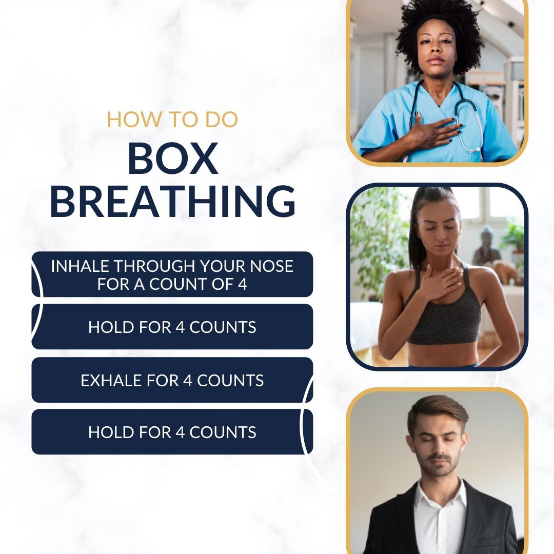 Another breathing technique that Dr. Tyler Saunders often encourages patients to incorporate is box breathing (or 4-4-4-4 breathing). Give it a try the next time you feel like stress has gotten the best of you. 👇

✅ Inhale through your nose for a co