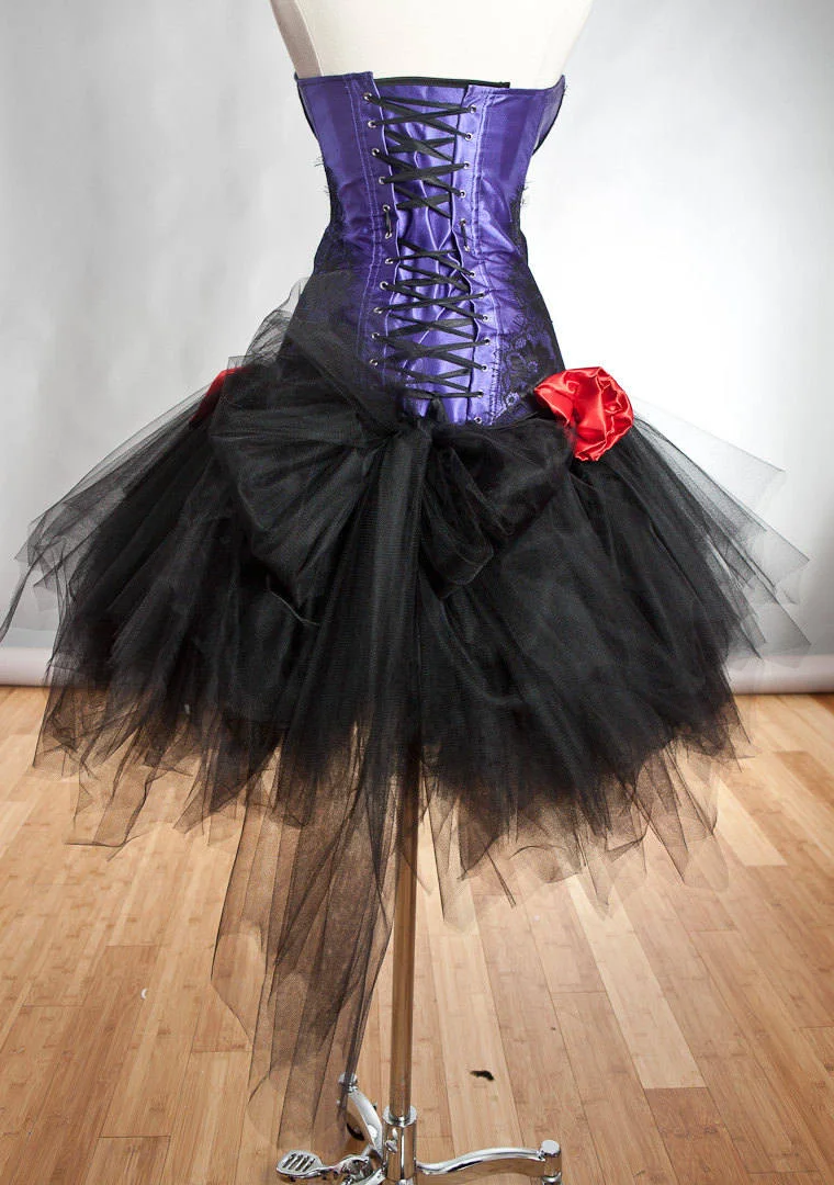 Size small purple and black lace and tulle burlesque prom dress with red  roses witch costume Ready to Ship  Glamtastik