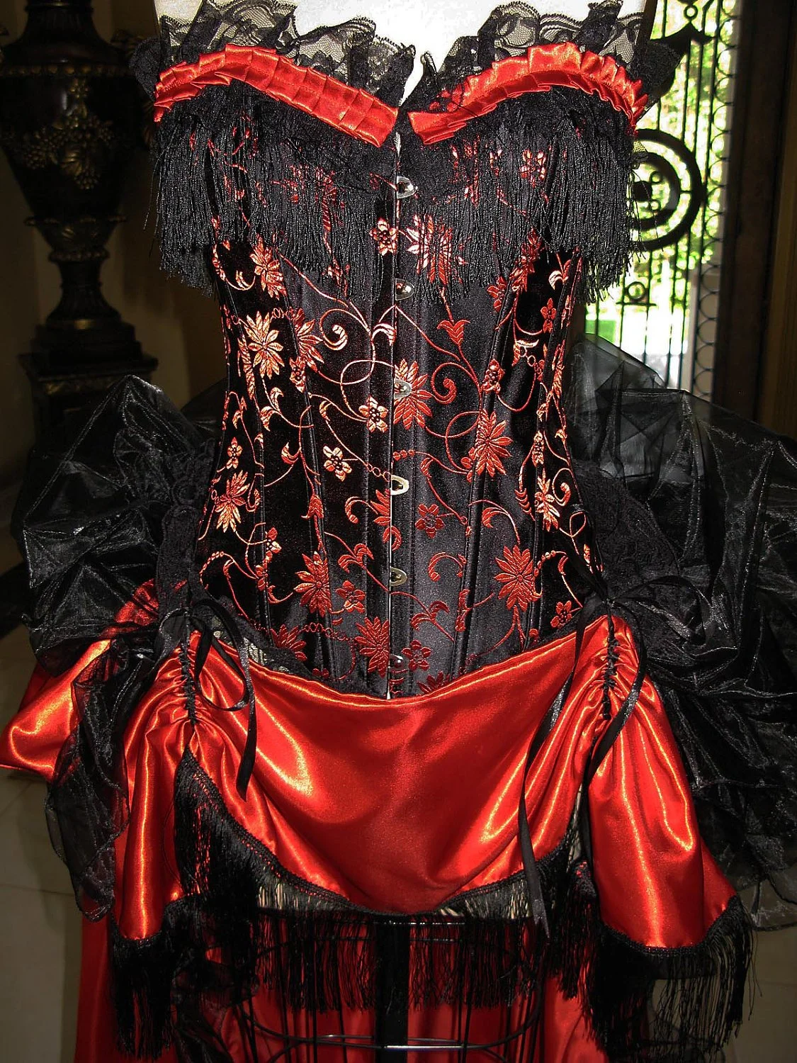 strapless open back dress Red Samba showgirl outfits hire main image 0